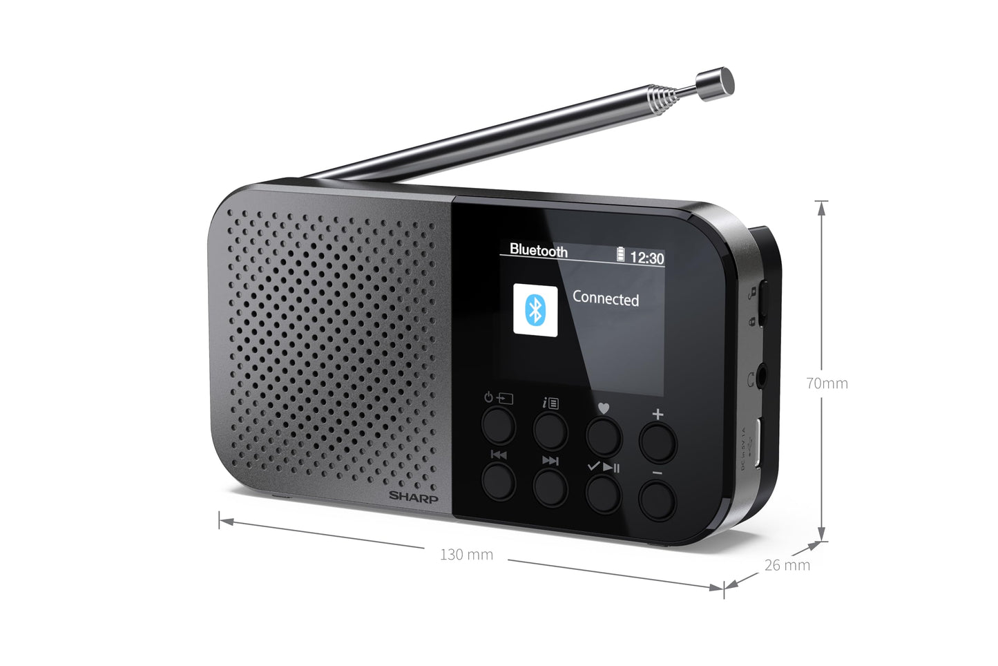SHARP DR-P520(GY) Osaka Portable Digital Radio - DAB+, DAB, FM Radio with BestTune, 120 Memory Slots, Rechargeable Battery, USB-C Charging, Slideshow Function, Compact Handheld Design - Gray