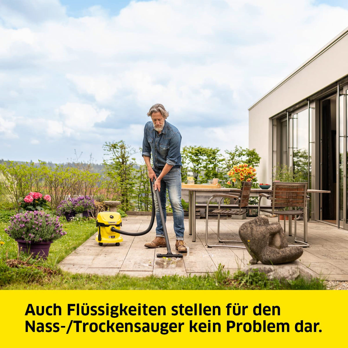 KÄRCHER Battery Wet/Dry Vacuum Cleaner WD 2-18 Battery Set, including filter, crevice and wet/dry nozzle, 225 Watts, plastic container: 12 l, suction hose: 1.8 m, with battery and charger, Yellow - 1.628-501.0