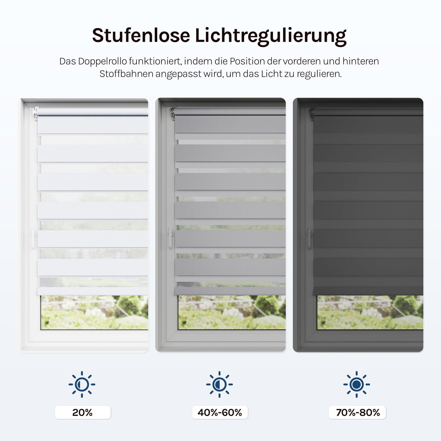 WOLTU double roller blind Klemmfix without drilling white W 105 x H 130 cm, duo roller blind translucent window roller blind for darkening inside, zebra roller blind with chain pull - side pull roller blind for windows and doors - DR5626ws22