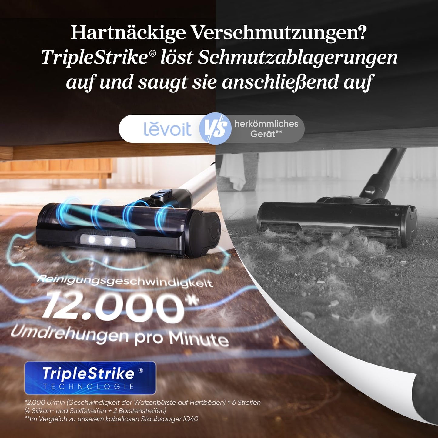 Levoit - Cordless vacuum cleaner - Running time for 150㎡ - Wireless vacuum cleaner - 99.9 percent dust capture rate - Mini motor brush - Self-standing - Anti Tangle - For pet hair/carpets/hard floors/car-LVAC-300, blue - LVAC-300DE