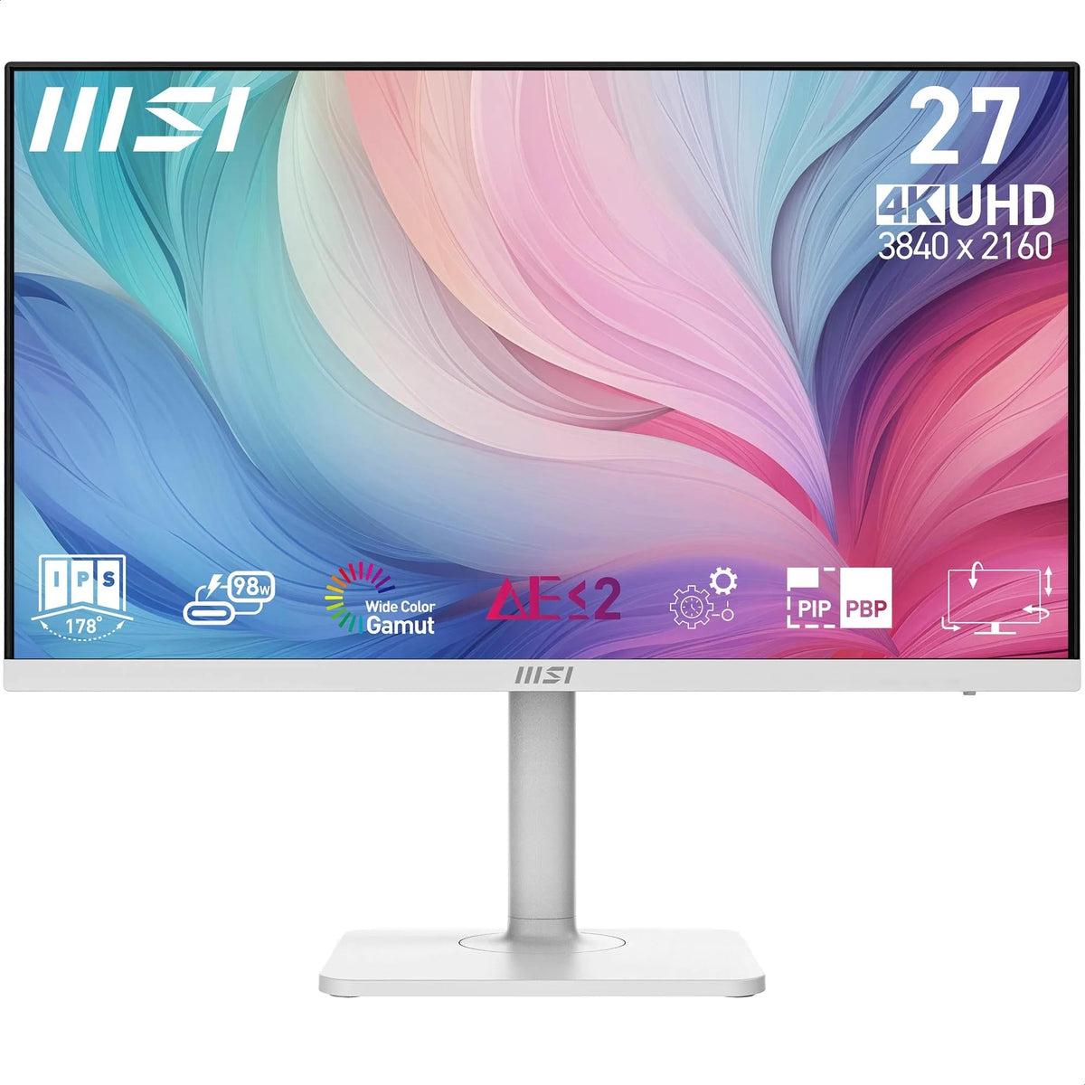 MSI Modern MD272UPHW 27-Inch UHD Office Monitor - 3840 x 2160 IPS Panel, 60Hz, eye-friendly display, VESA mountable, 4-way adjustable - HDMI 2.0b, DisplayPort 1.4a, Type-C, USB-B, USB-A - 9S6-3PB19H-279