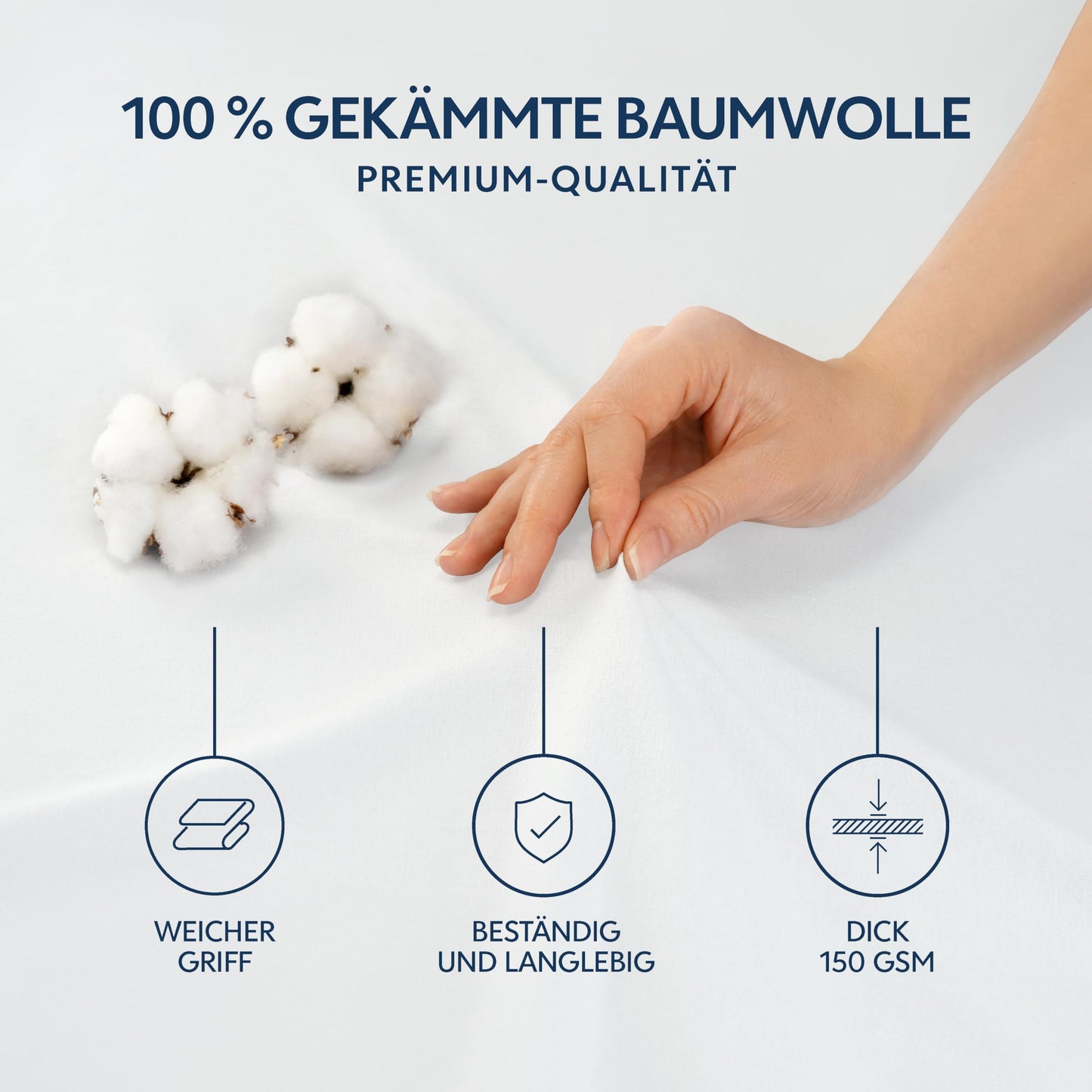 Dreamzie Premium fitted sheet 180x200 cm, fitted sheet for thick mattresses up to 27 cm, bed sheet 100% jersey cotton, 150 g/m², Oeko-TEX certified - white - 3701217634985