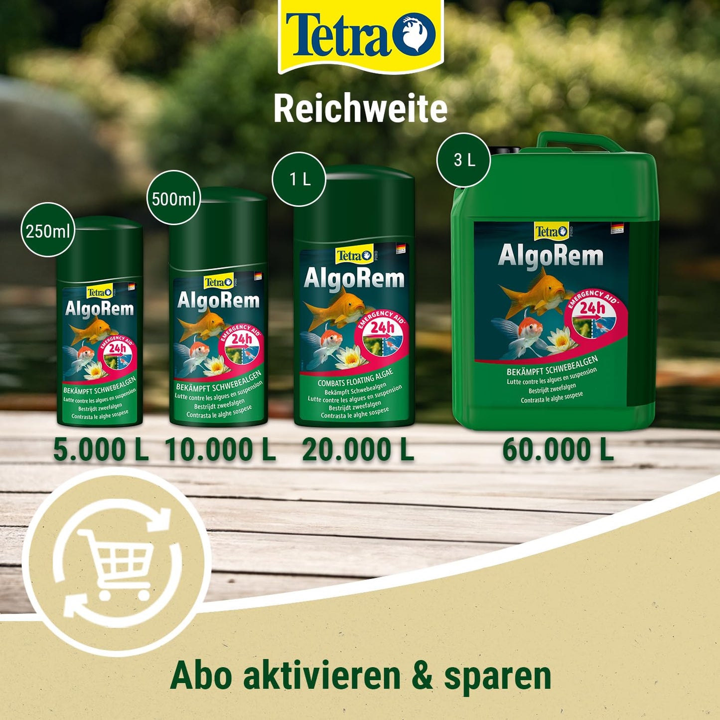 Tetra Pond AlgoRem - 24-hour immediate help against green water in the garden pond, fights floating algae, 1 L bottle - 154445