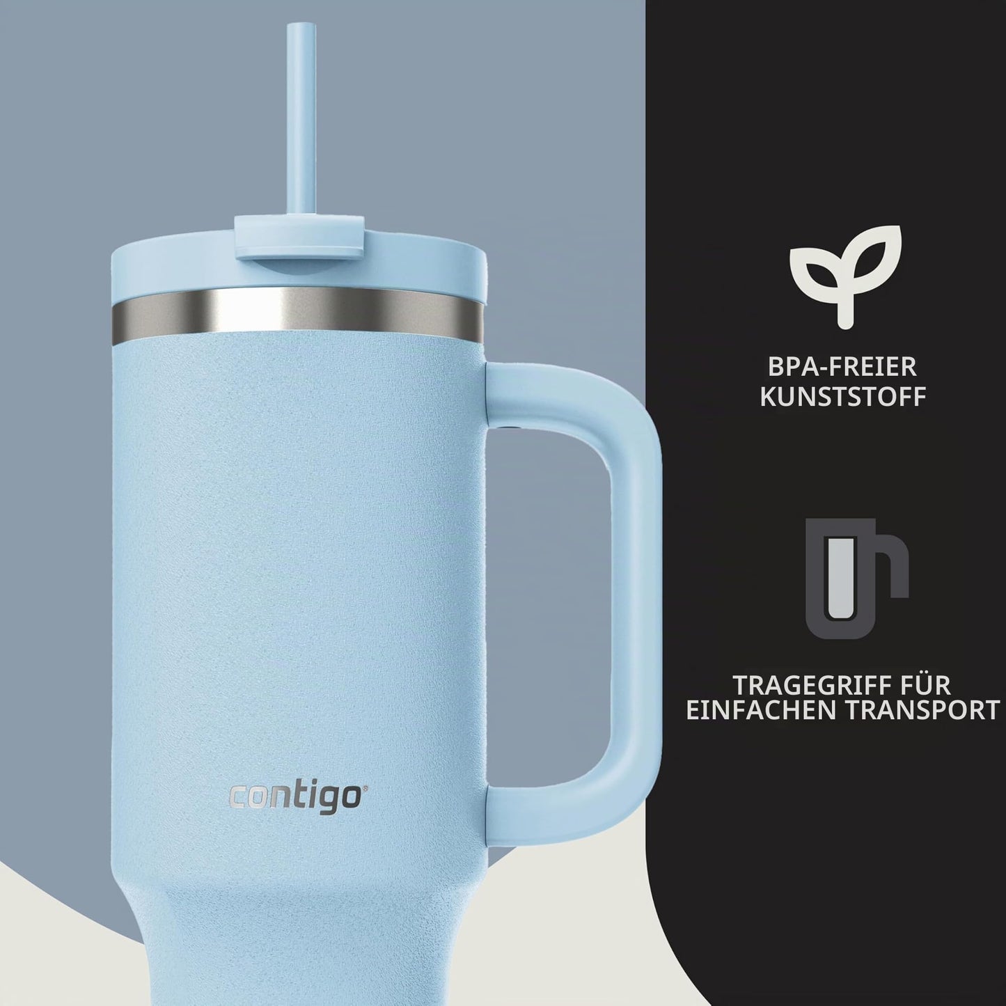 Contigo thermos bottle 1200 ml with handle and straw | Stainless Steel Insulated Thermal Drinking Bottle with Lid | Cools for 29 hours | Travel Mug | Thermo mug | | Glacier - 2212752