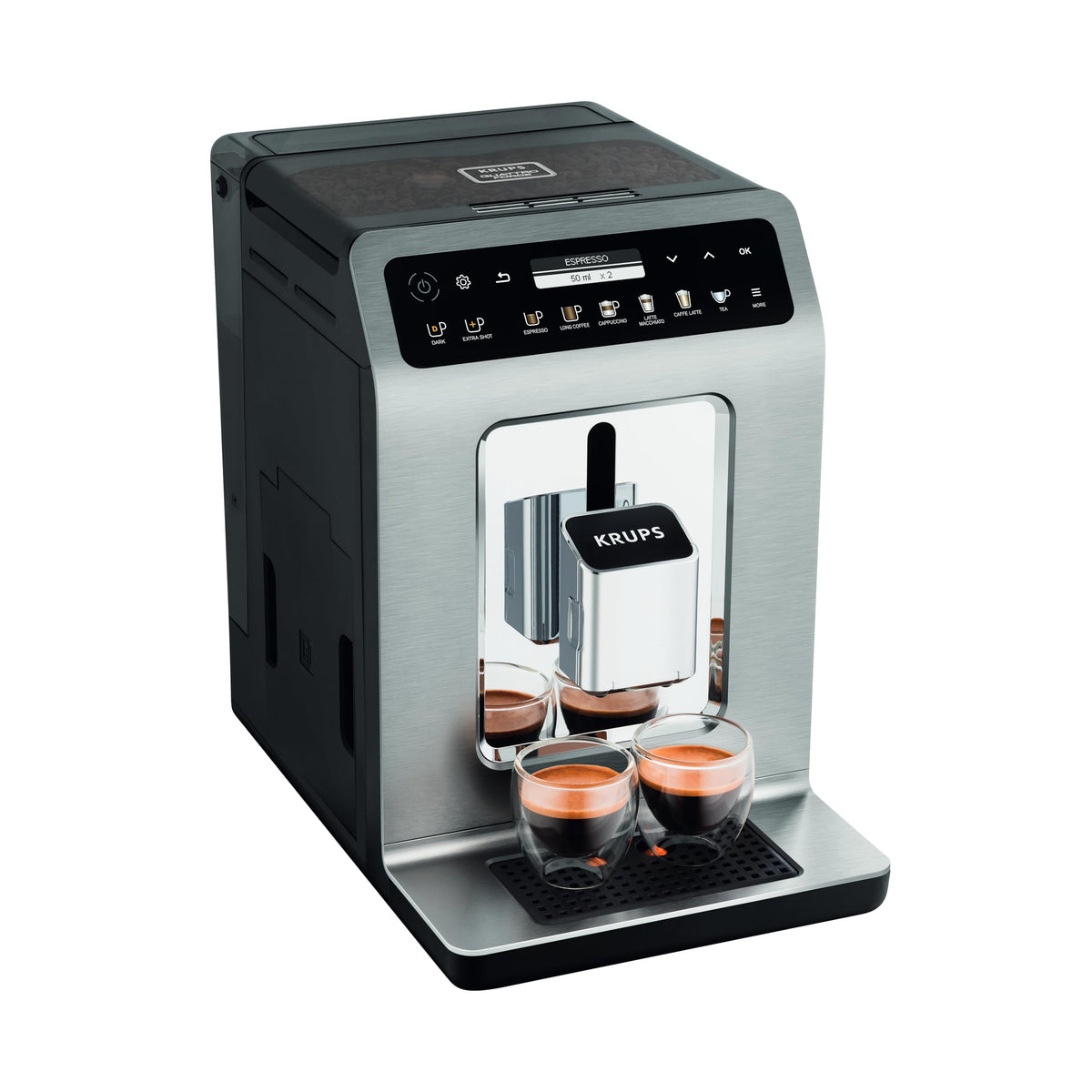 Krups Evidence Plus Fully Automatic Coffee Machine with Milk Hose, 19 Beverages, 2-Cup Function, Color Display, Coffee Maker, TÜV Certified, Silver, EA894T10, Titanium Metallic