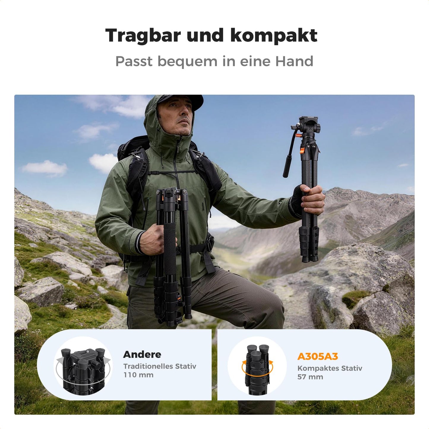K&F CONCEPT tripod camera with fluid head, gentle pan/tilt for DSLR, mirrorless cameras and camcorders, 230cm aluminum tripod with 90 degree center column, for live streaming, vlogging and spotting scopes - KF09.172
