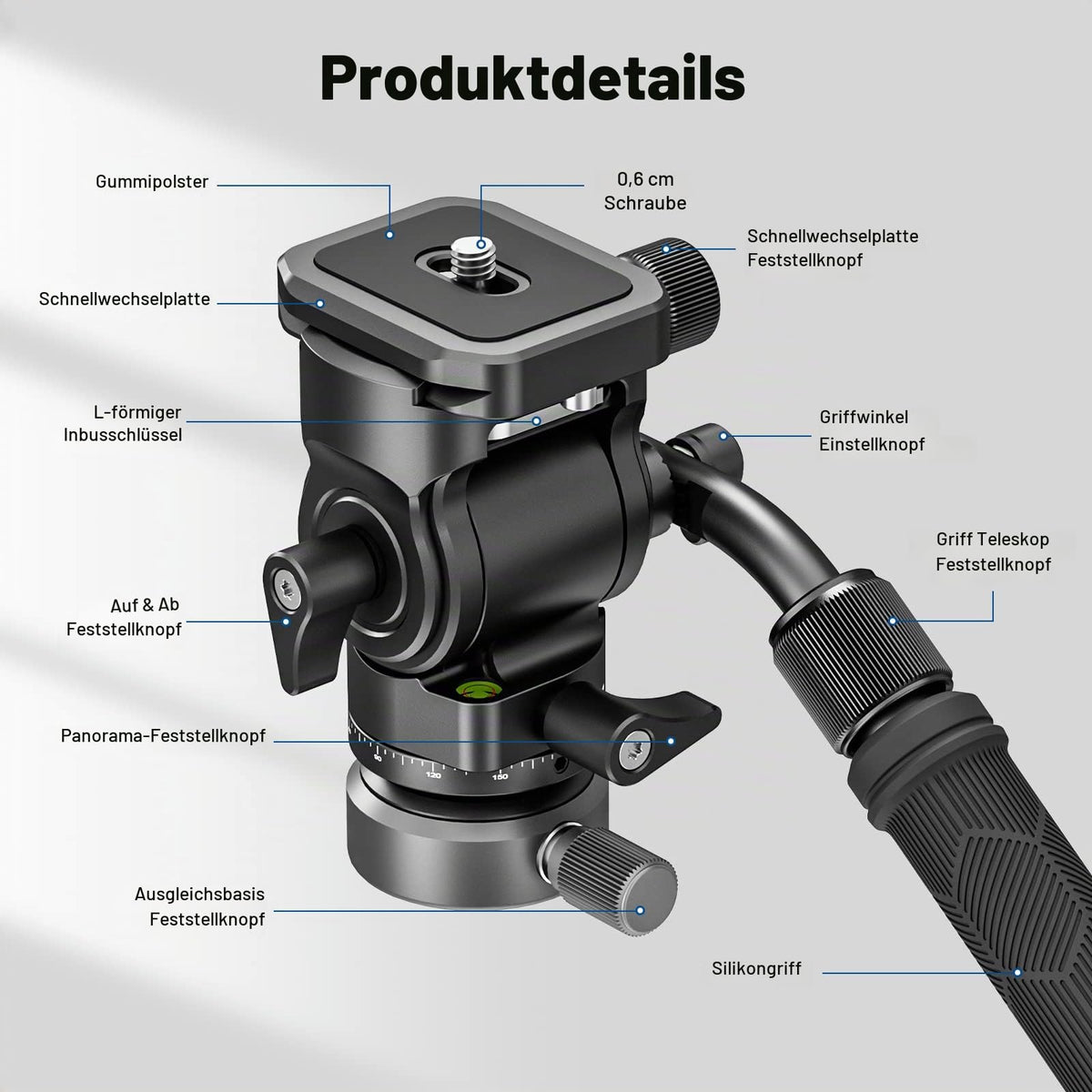 NEEWER Fluid Head Tripod with +/-10° Leveling Base (⌀37mm), Metal, GM27