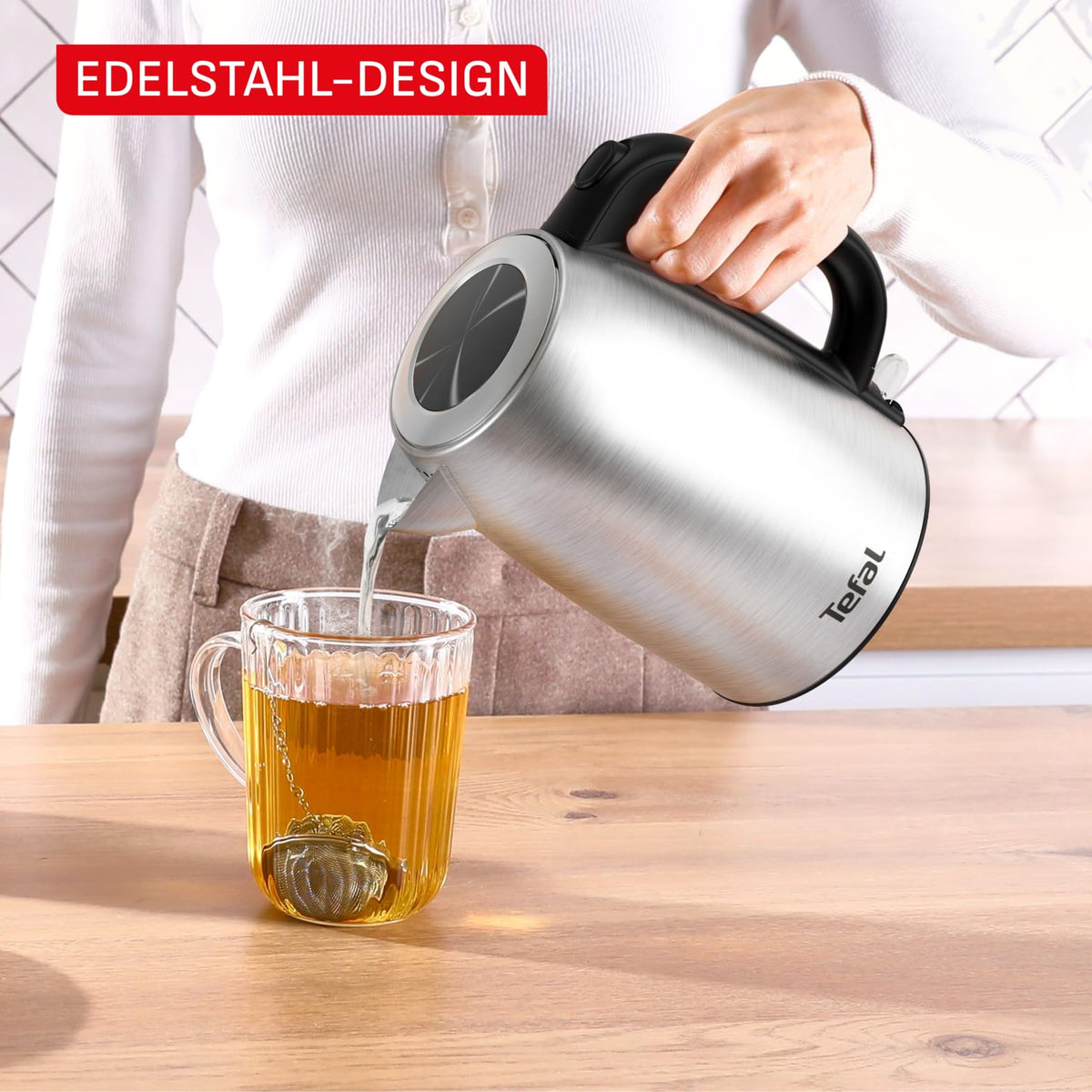 Tefal Fierbător de apă din oțel inoxidabil, 1,7 l, 2200 Watt pentru fierbere rapidă - KI1R0DE0