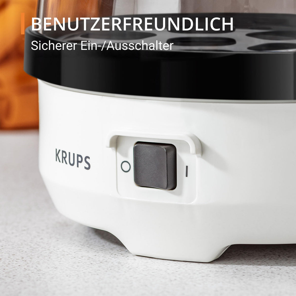 Krups Ovomat Spezial Eierkocher, pentru până la 7 ouă, inclusiv cană de măsurare a apei cu perforator pentru ouă, suport pentru ouă, semnal sonor, EG233115, Alb/Negru