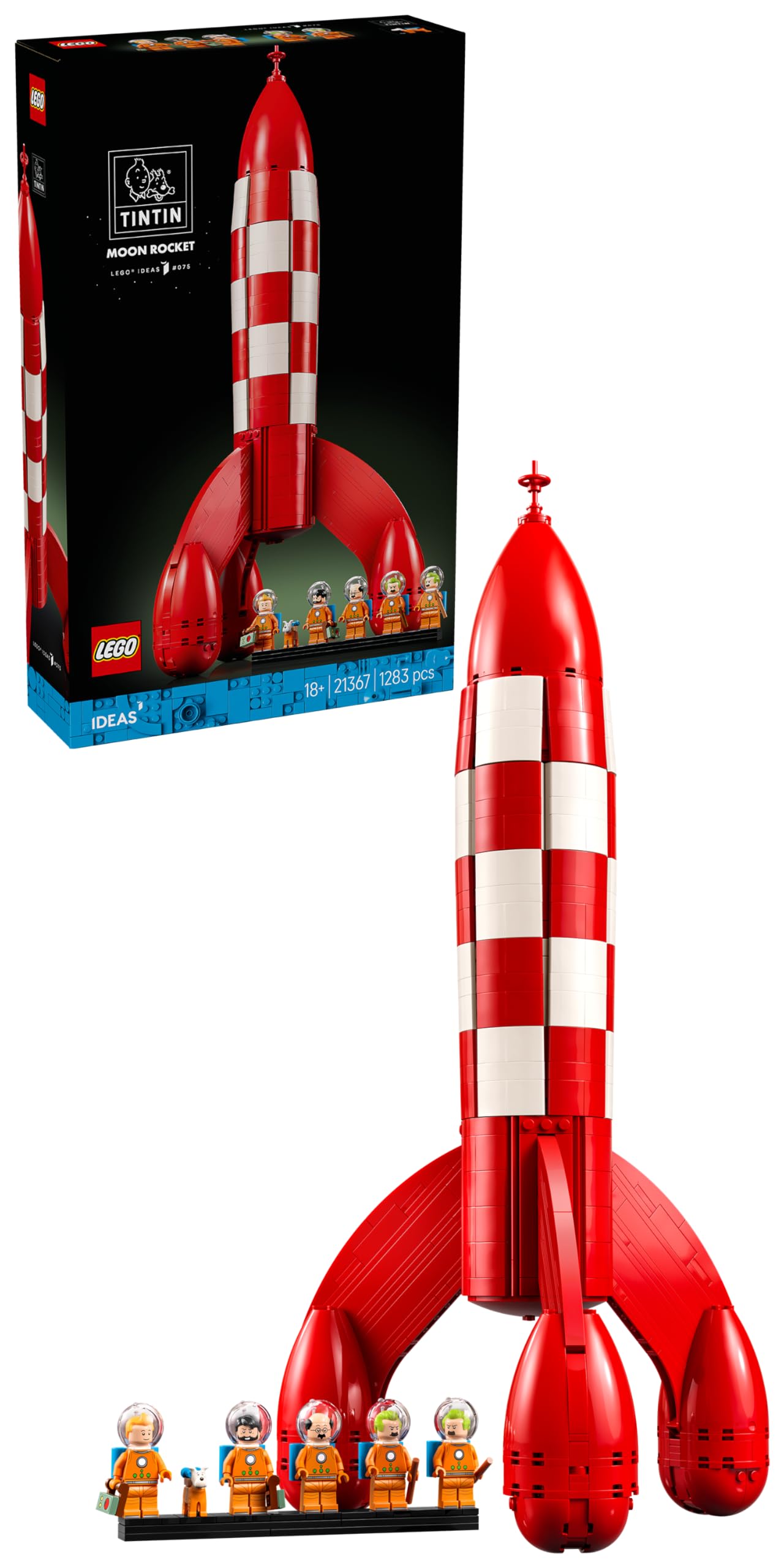 LEGO Ideas Tintin's moon rocket - spaceship model building for adults - display set with 5 minifigures and the dog figure Struppi for DIY decoration - gift idea for fans - 21367