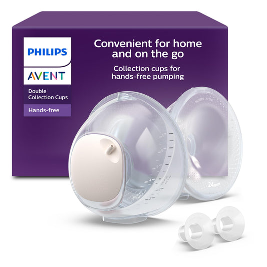 Philips AVENT hands-free double collection cups, ultra-lightweight and transparent collection cups for the electric breast pump, 4 breast shields (2 x 21 mm, 2 x 24 mm), 2 x 19 mm inserts, SCF439/01