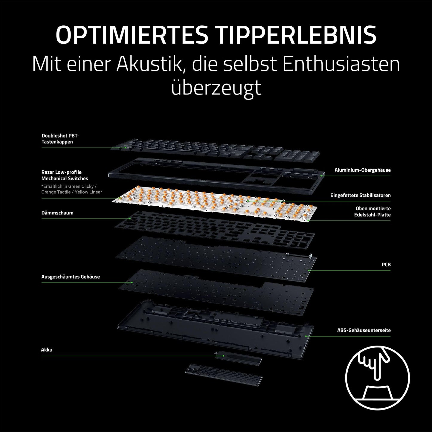 Razer BlackWidow V4 Low-Profile HyperSpeed - Wireless, Flat Mechanical Gaming Keyboard - HyperSpeed Wireless & BT - Multi Knob & 11 Function Keys - Orange Switches | QWERTZ DE layout - RZ03-05271100-R3G1