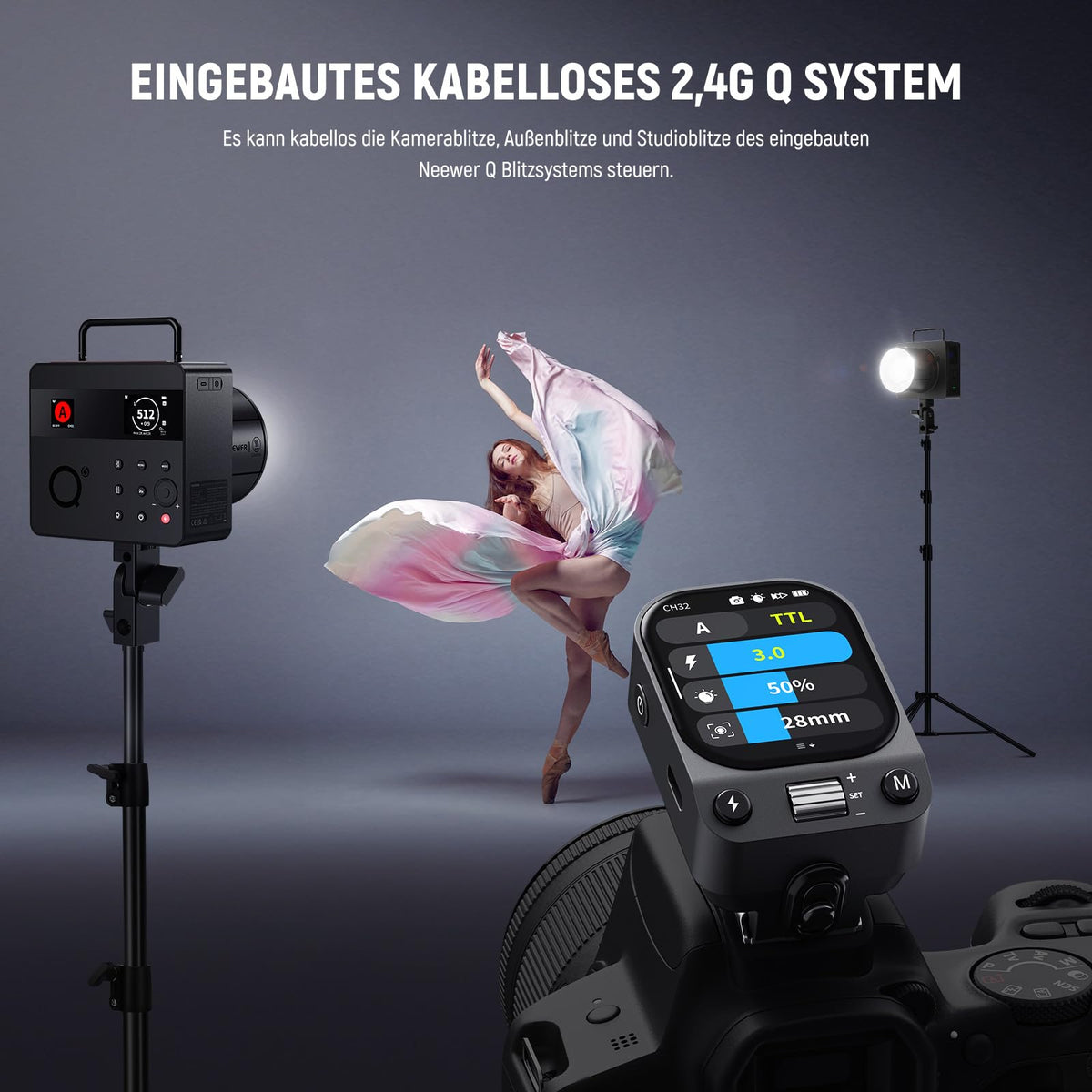 NEEWER QZ-C TTL Wireless Flash Trigger compatible with Canon cameras, 1/8000s HSS switch, 3.7V 1000mAh battery, OLED touchscreen for Z3, Z2PRO, Z2II, Z2, Z880, Q6, Q4, Q300, Q200.
