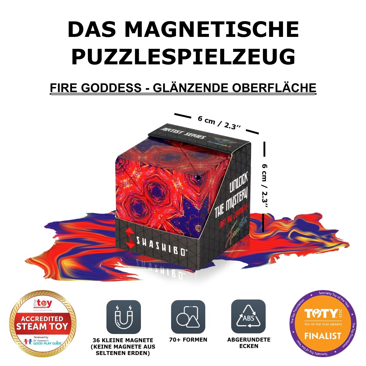 Shashibo Shape Changing Box - Award-winning, patented fidget cube with 36 rare earth magnets - transforms into over 100 shapes (Fire Goddess) - FIMT-SHA31FG