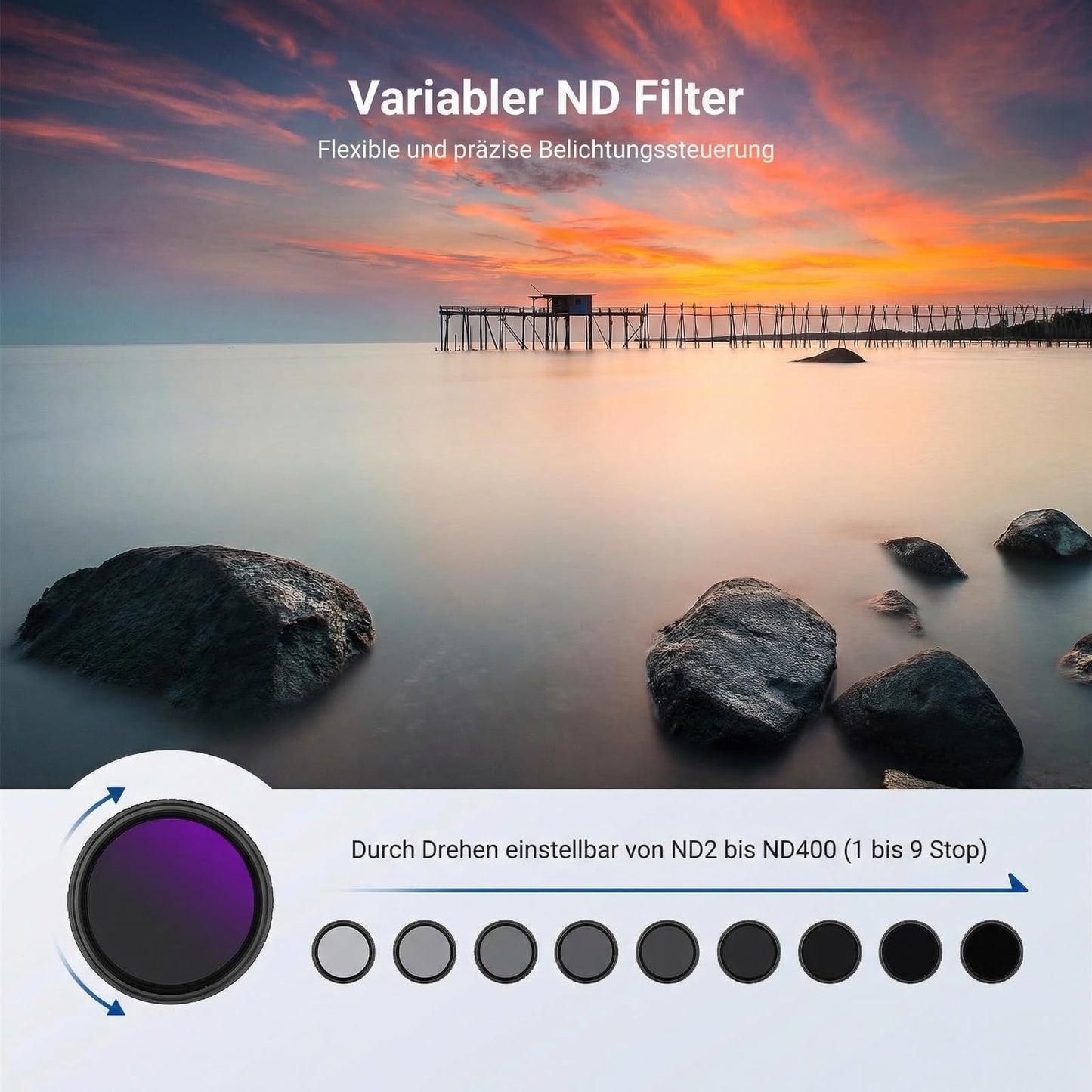 NEEWER 67 mm variable ND + CPL + UV filter set, pack of 3, multi-coated gray filter (ND2-400) circular polarization filter camera lens polarizing filter, photo accessories with carrying case lens caps - NW