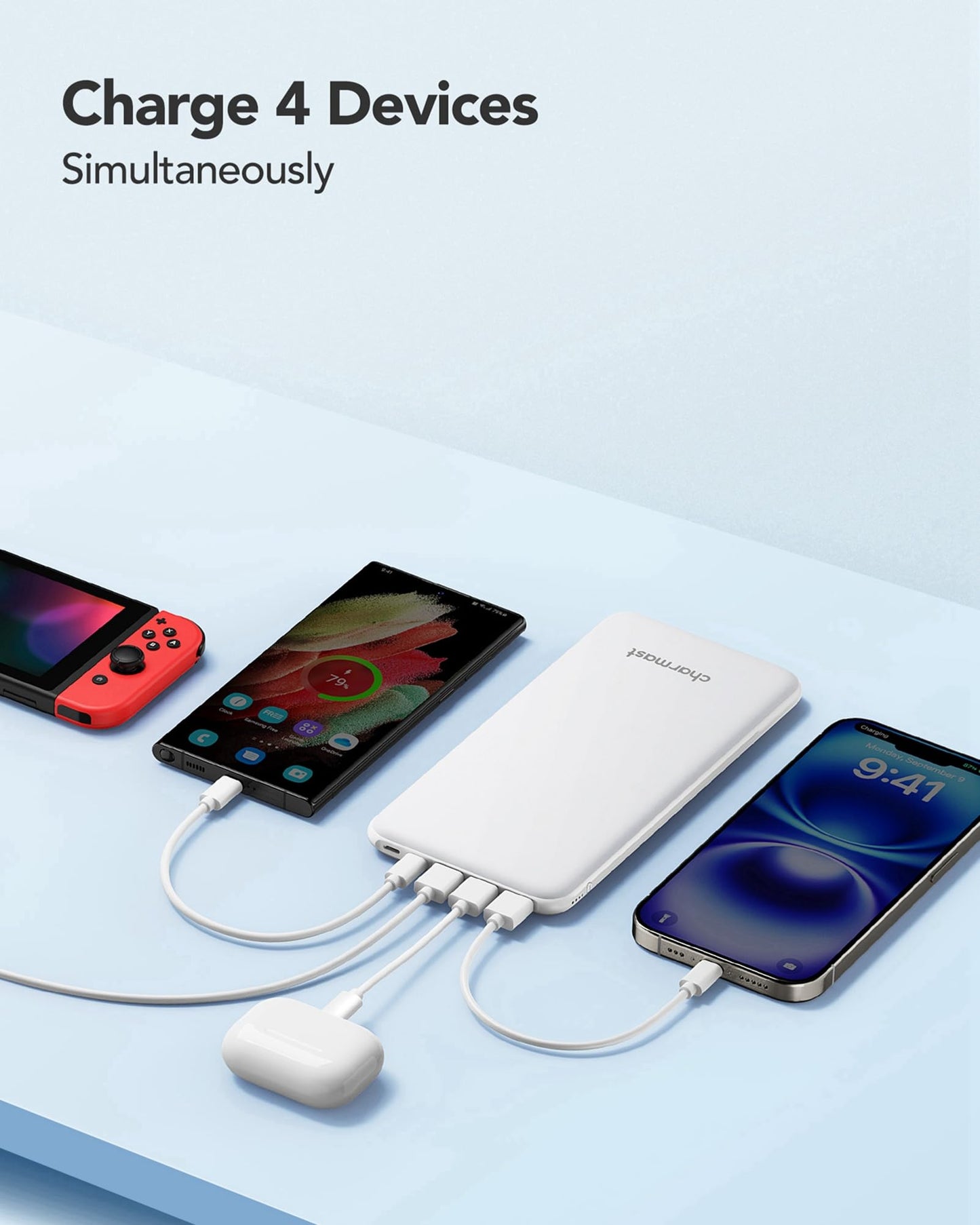 Charmast Power Bank, Slim Power Bank 26800mAh with 4 Outputs & 3 Inputs, USB C In & Out External Mobile Phone Batteries Compatible with iPhone 17/16/15/14/13/12 Pro Max Plus iPad Samsung Xiaomi Switch Tablet - W2002C