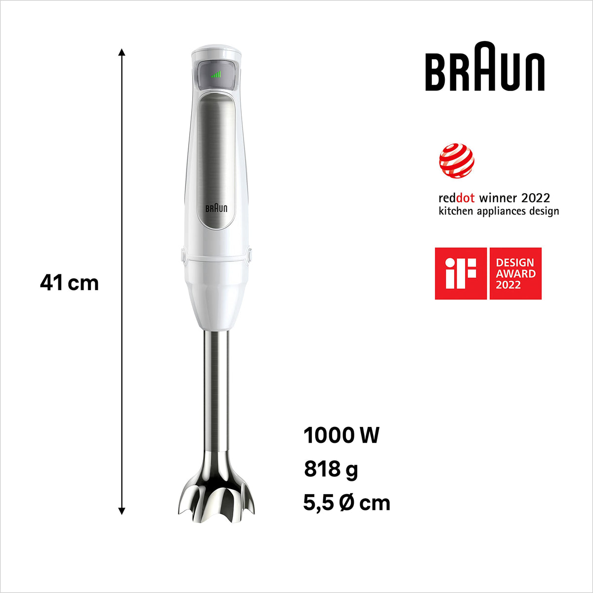 Braun MultiQuick 7 MQ 7020 WH - Electric hand blender with variable speed control, 2-piece accessory set, 1000 Watts, White - MQ7020WH