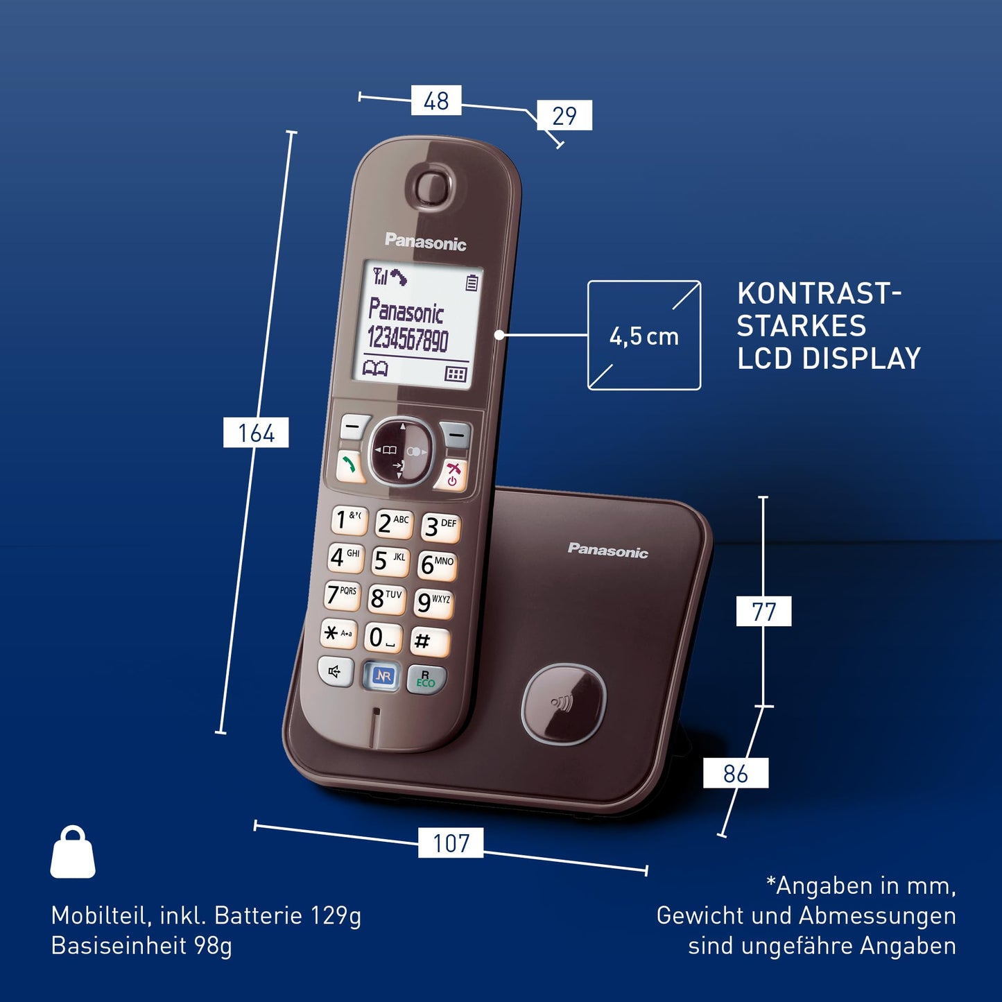 Panasonic KX-TG6811GA DECT cordless telephone (low radiation, eco mode gap telephone, without answering machine, landline, call barring) mocha brown