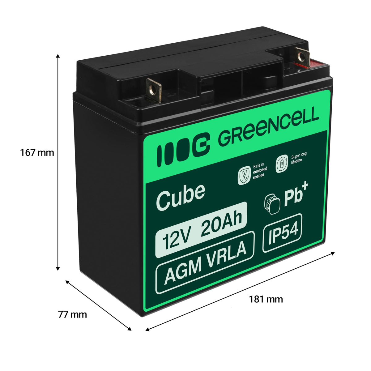 Baterie plumb Green Cell AGM 12V 20Ah VRLA pentru case de marcat, cantare, jucarii pentru copii - AGM10