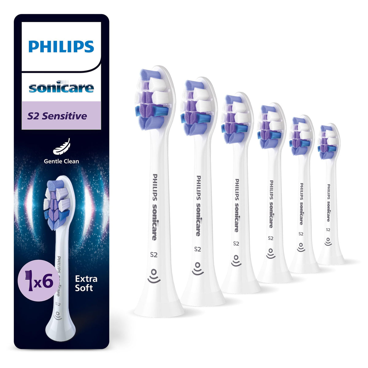 Philips Sonicare S2 Sensitive, capete de periuță de dinți originale, alb, pachet de 6, HX6056/87