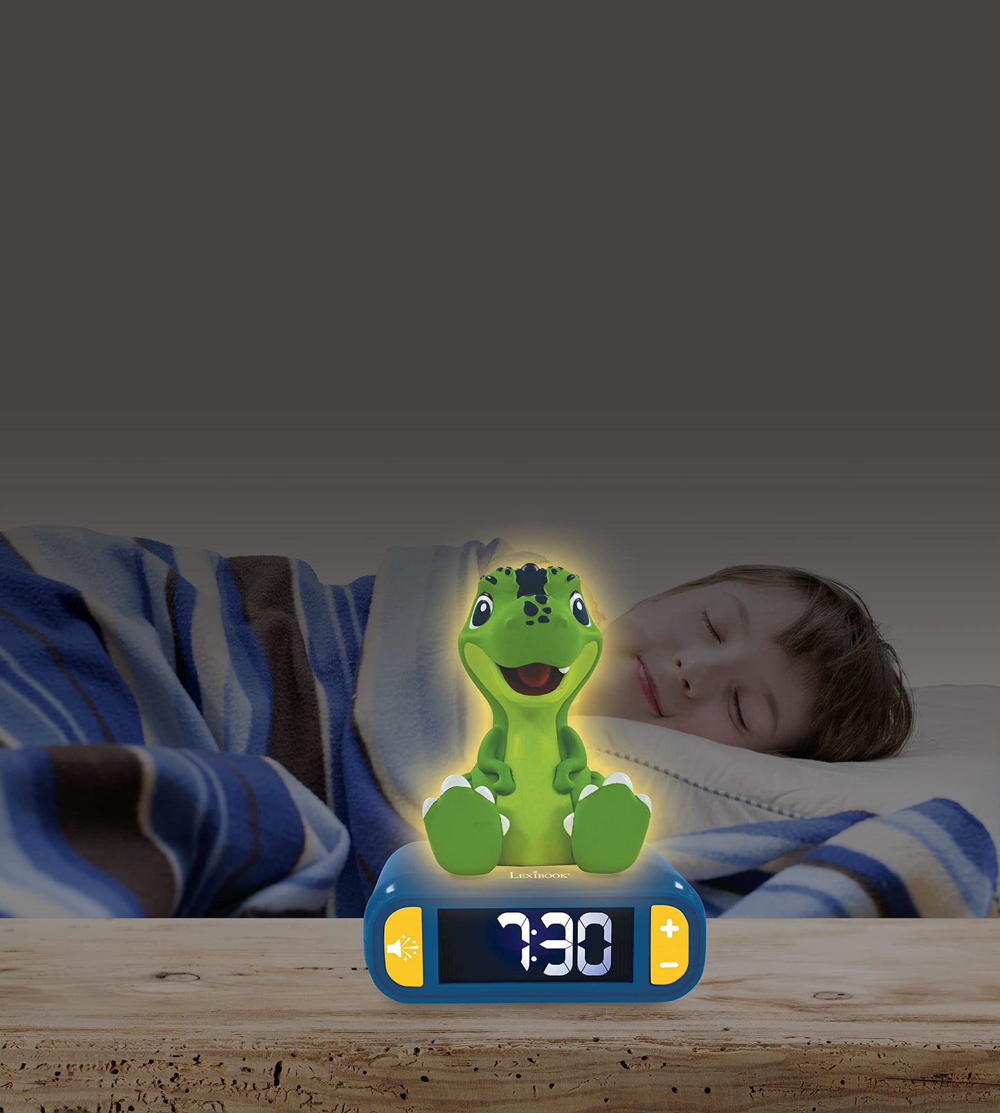 Lexibook, Dinosaur, Night Light Alarm Clock, Sounds and Melodies, LCD Backlight, Light Indicator, Snooze, Blue/Green, RL800DINO