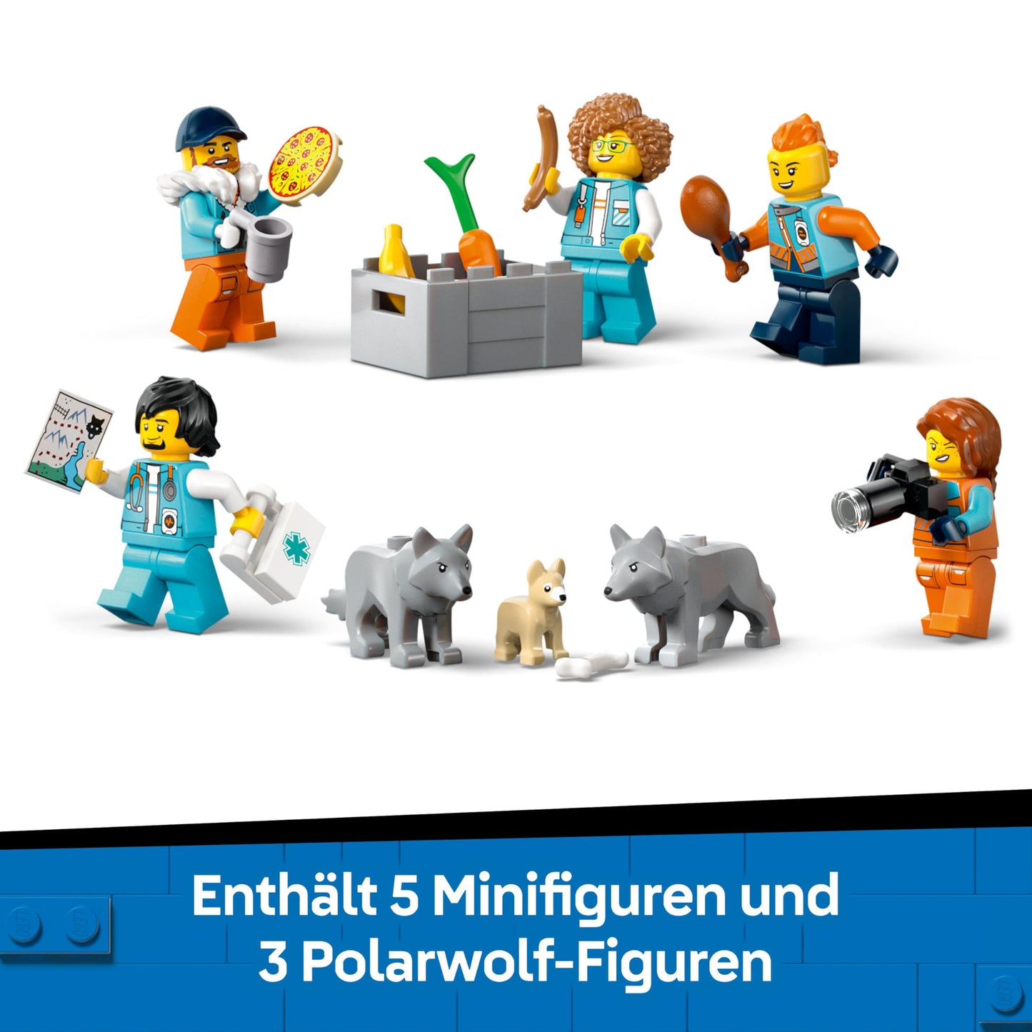 LEGO City Arctic truck with laboratory - building and play set - exploration vehicle with steering and suspension - including snow scooter, 5 mini figures and 3 wolf figures - gift for boys aged 8 and over - 60471