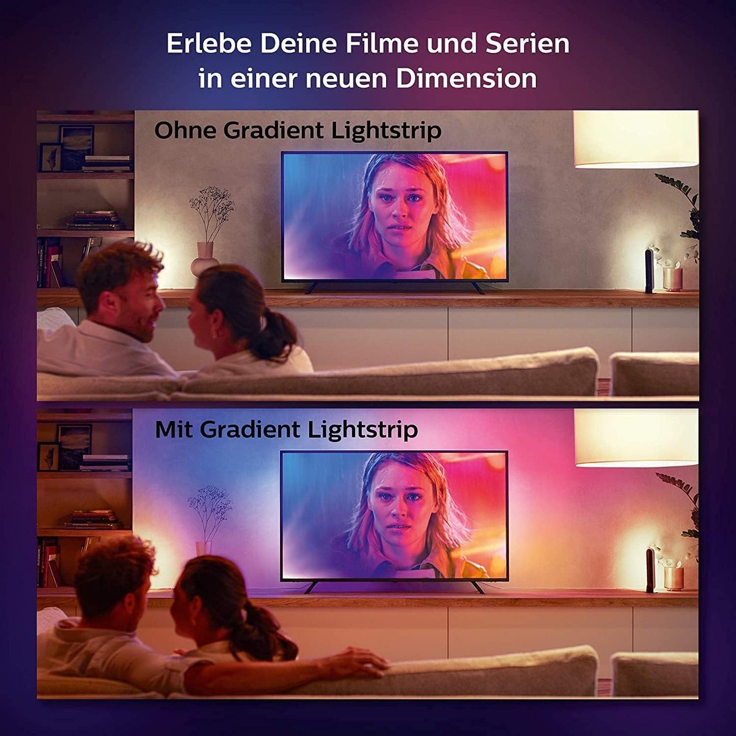 Philips Hue White & Color Ambiance Gradient Lightstrip (75 inches), dimmable LED strip for the television with 16 million colors and color gradients, smart home cinema TV backlighting, black - 929002422901