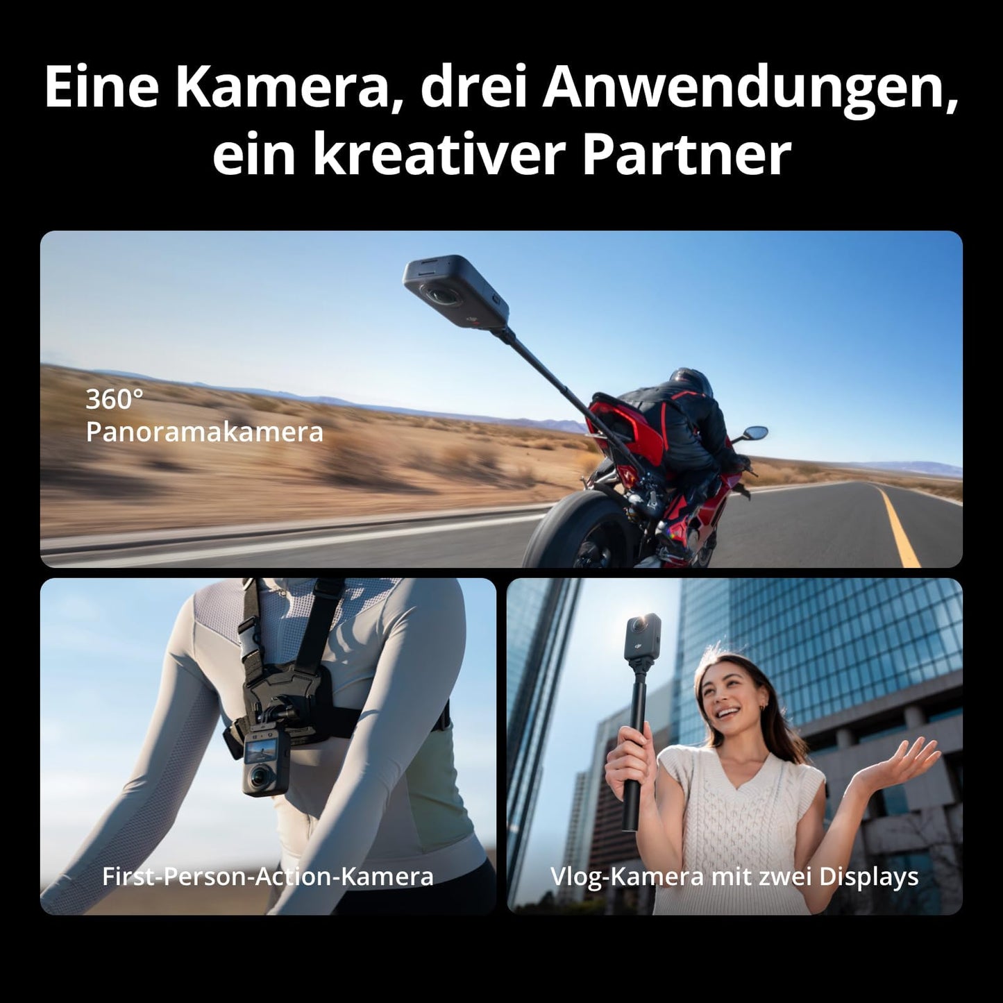 DJI Osmo 360 Adventure Combo - 360 camera with 1-inch sensor, 8K-360° video, 4K/120fps & 170° field of view, 120MP photos, action cam & vlog camera, magnetic quick release, 3 batteries & charging case - OQ001