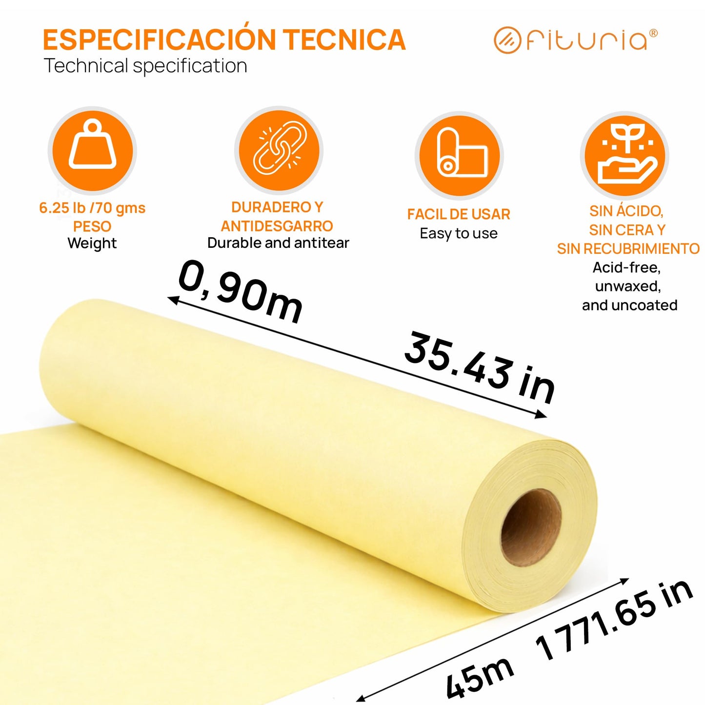 OFITURIA Kraft Paper Yellow Pastel - Roll 0.90 × 45 m - 3 Rolls - Wrapping Paper and Packaging Paper - Craft Paper for DIY, Decoration and Sewing Patterns - Tear-Resistant and Easy to Cut - COM620-parent2