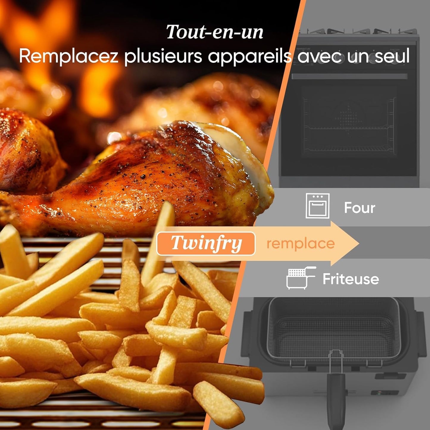 COSORI hot air fryer 2 chambers, Dual Blaze TwinFry 10L, with healthy ceramic non-stick coating, 4 heating tubes and flexible chambers, even heat distribution, up to 240°C, cream white - CAF-TF102S-AEU