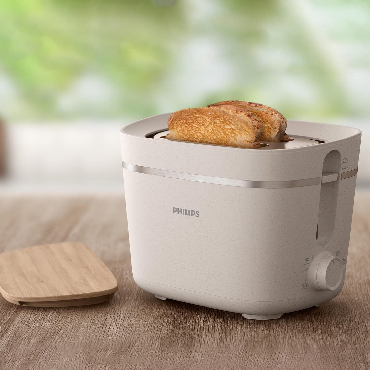 Philips Toaster Eco Conscious Edition - 2 toast slots, 8 levels, bread roll attachment, defrosting function, made from used cooking oil, silk white matt (HD2640/10)