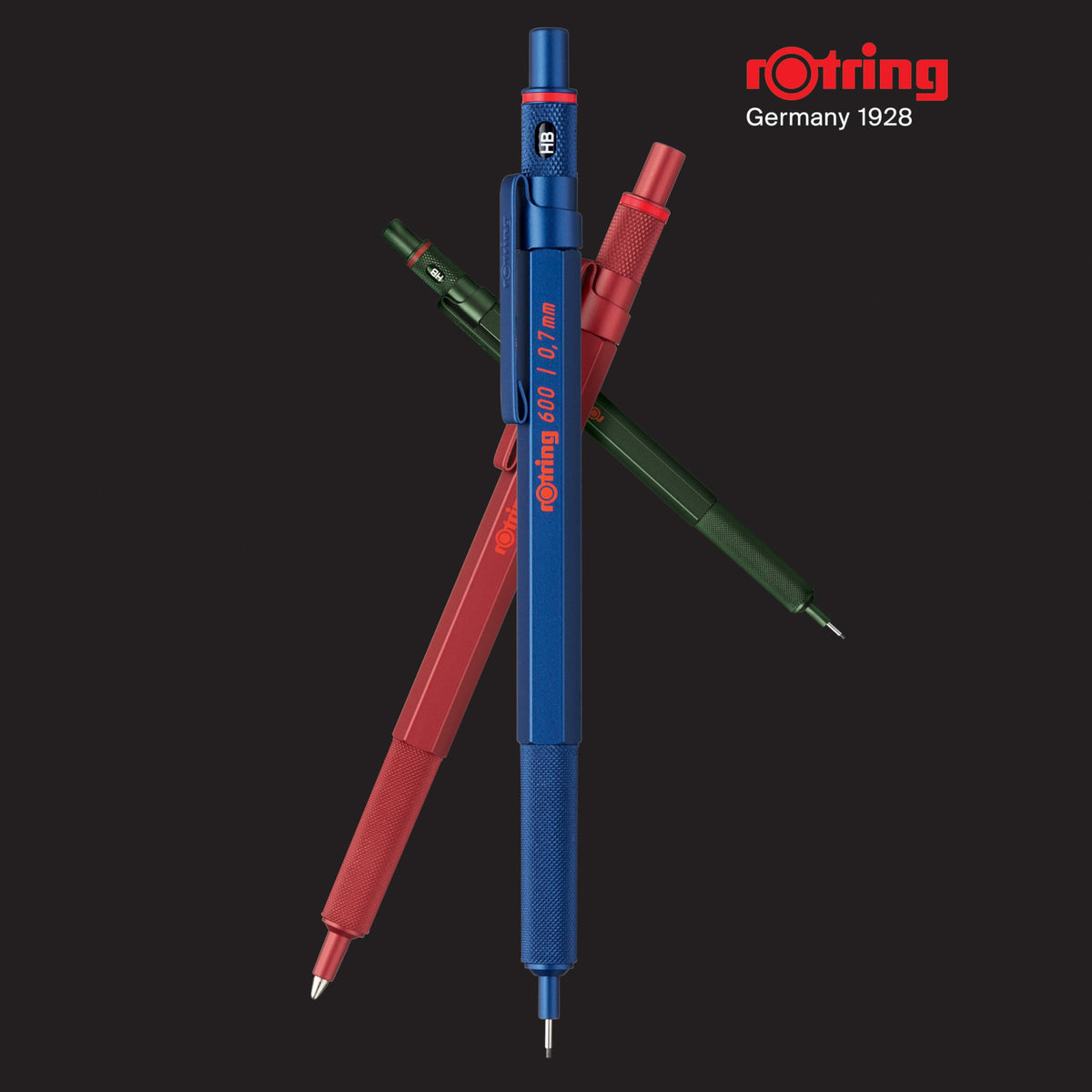 rOtring 600 Ballpoint Pen | Medium Tip | Black Ink | Blue Barrel | Refillable - 2114262