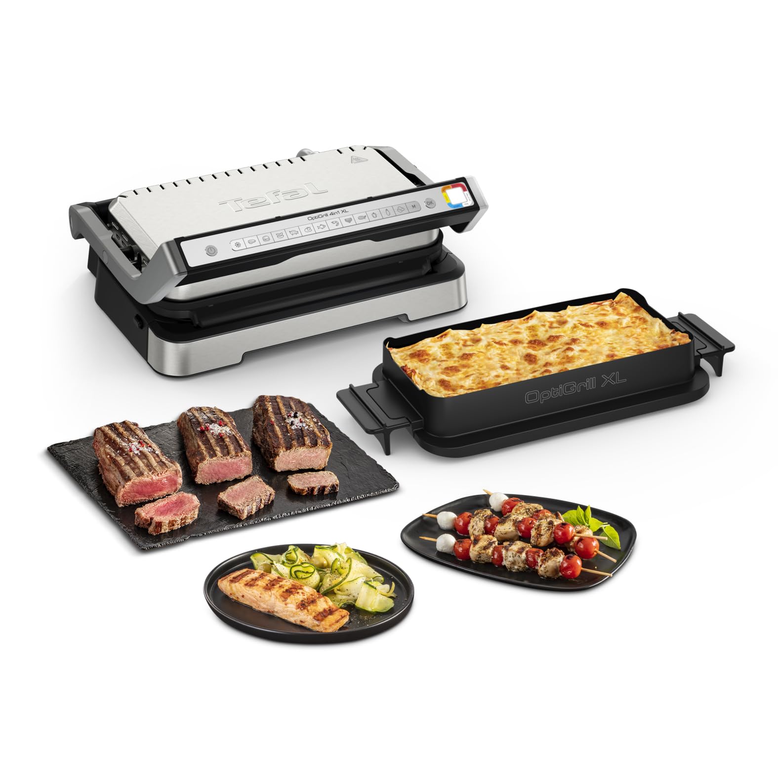 Tefal OptiGrill 4în1 XL grill de contact cu tavă de copt, pliabil, grill de masă, 12 programe, afișaj nivel de gătire, grill electric, cuptor, GC784D10