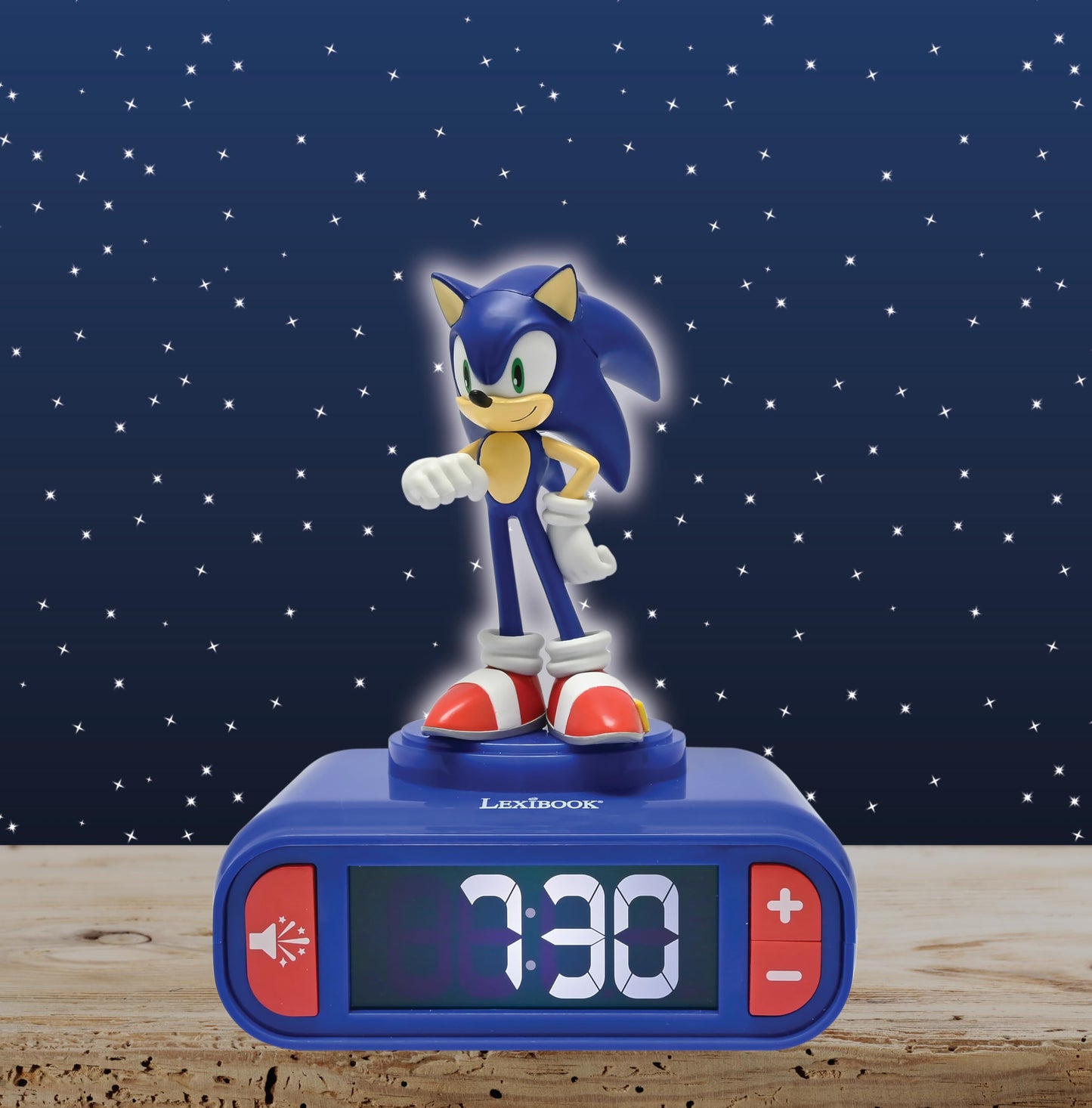 Lexibook, Sonic The Hedgehog, Sonic Night Light Alarm Clock, Sounds and Melodies, Backlit LCD Display, Luminous, Snooze, Blue, RL800SN