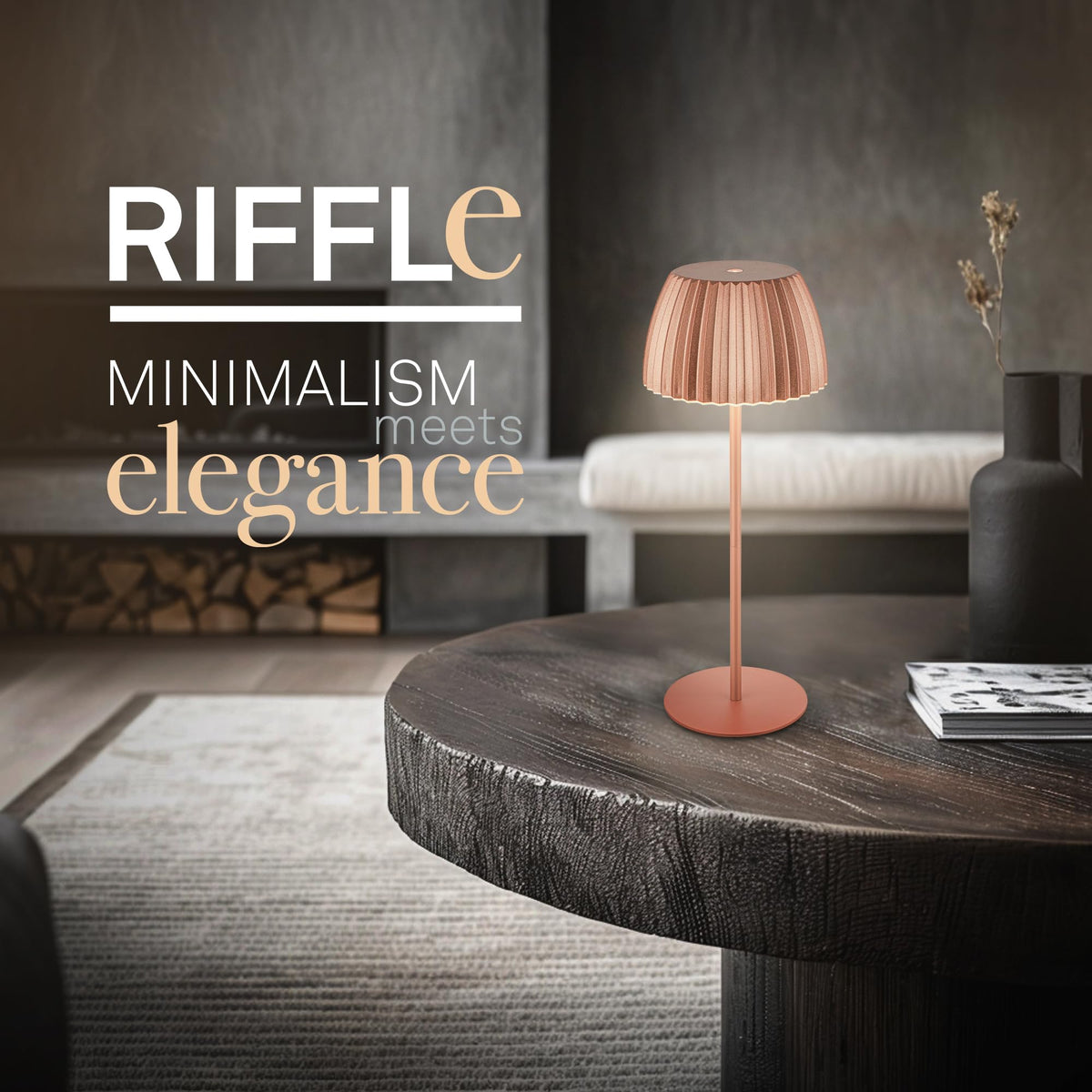 BRILONER - Riffle LED Table Lamp, wireless IP44 with light edge, touch dimmer, replaceable battery, bedside lamp, reading lamp, LED lamp, battery-operated lamp, German Design Award Winner, 14.5x36.5cm, copper color - 7553013
