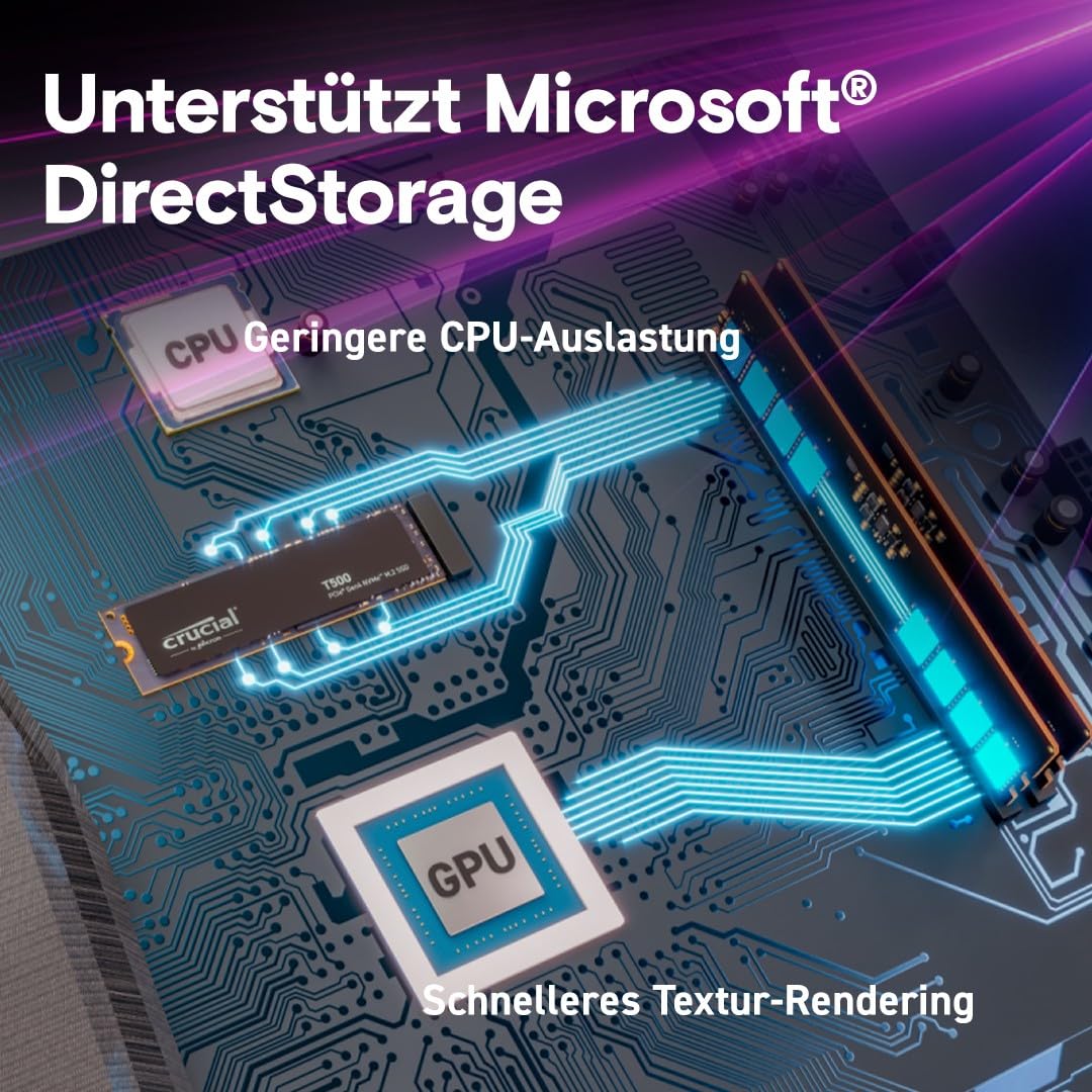 Crucial T500 SSD 1TB PCIe Gen4 NVMe M.2 Hard Disk Intern, până la 7300 MB/s, TLC NAND, compatibil cu laptopuri și desktopuri, Microsoft DirectStorage - CT1000T500SSD8