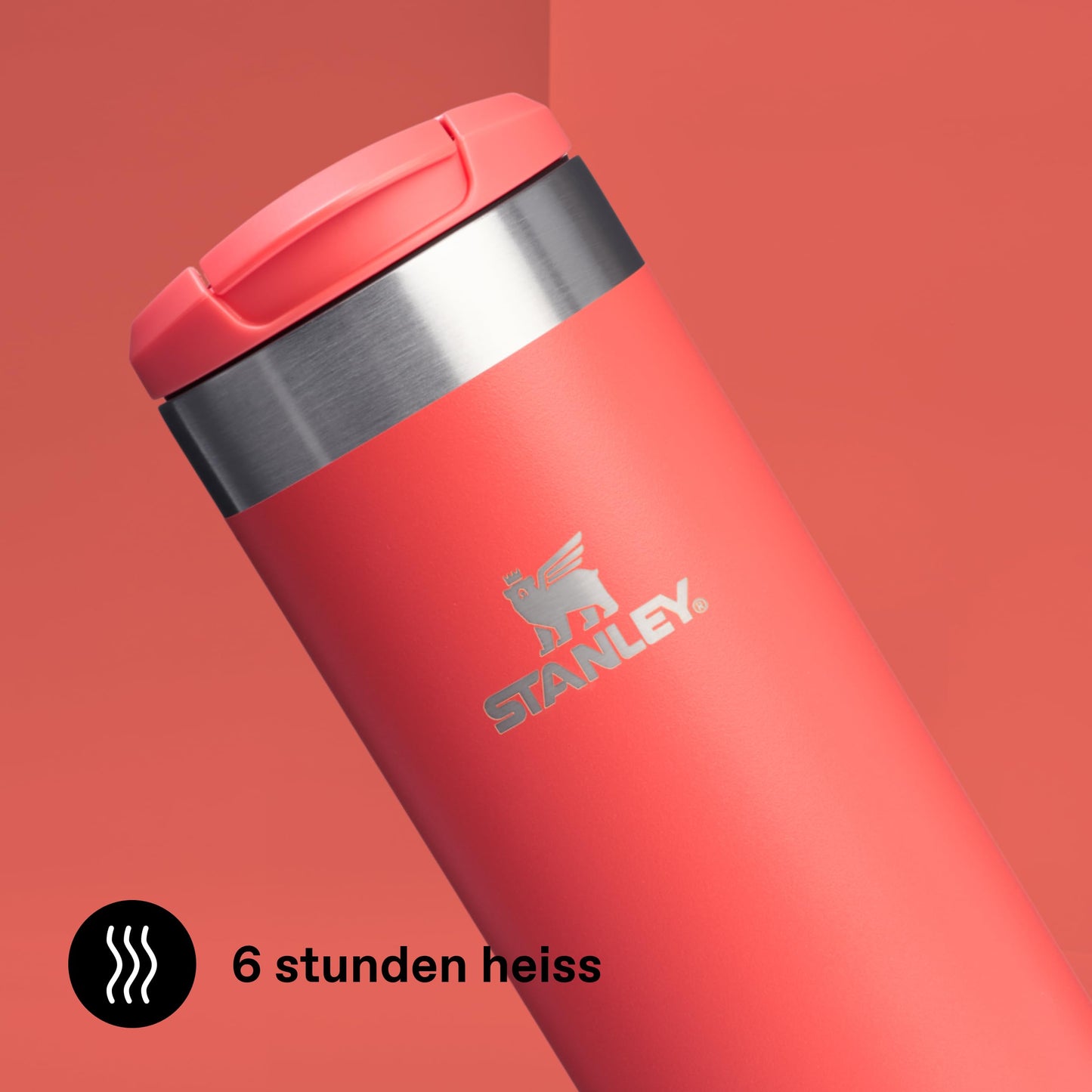 Stanley 1913 Aerolight Transit Thermo Mug 0.47L - Keeps Hot for 6 Hours - Dishwasher Safe - Coffee Mug To Go Leak-Proof - Compatible with Common Car Drink Holders - Hot Coral - 100000108204