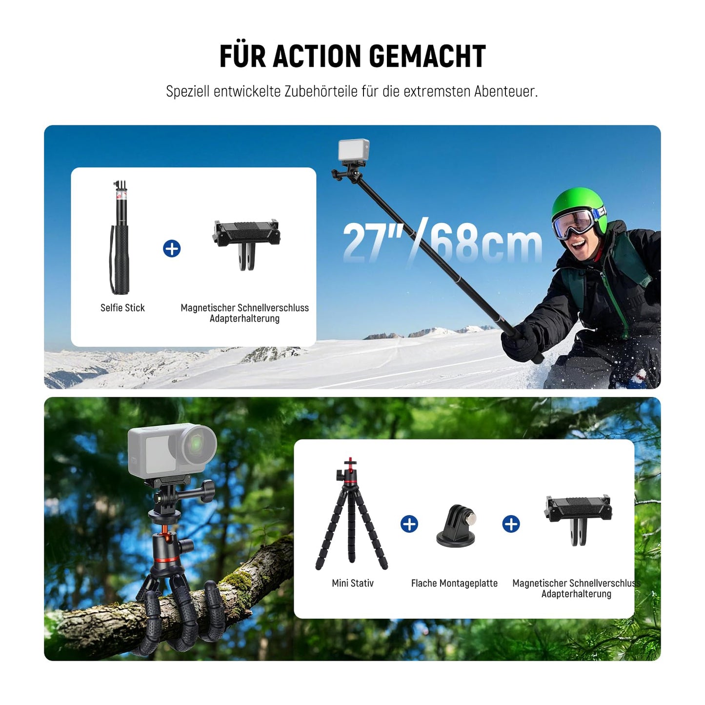NEEWER 35 in 1 Action Camera Pro Accessory Set Compatible with DJI Osmo Action 5 Pro 4 3 GoPro, Quick Release Adapter Mount for Diving Hiking Motorcycling Mountain Biking Ski Surfing Vlog, GP-51 - 10105301