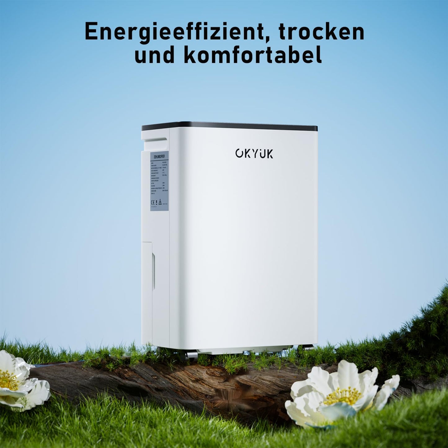 OKYUK Electric Dehumidifier 10L with Digital Humidity Display, 32dB Quiet 25m², with Automatic Switch-Off, for Motorhome, Bathroom, Basement, 1 Year Exchange/10 Year Warranty (10L White) - PD10R-03BE