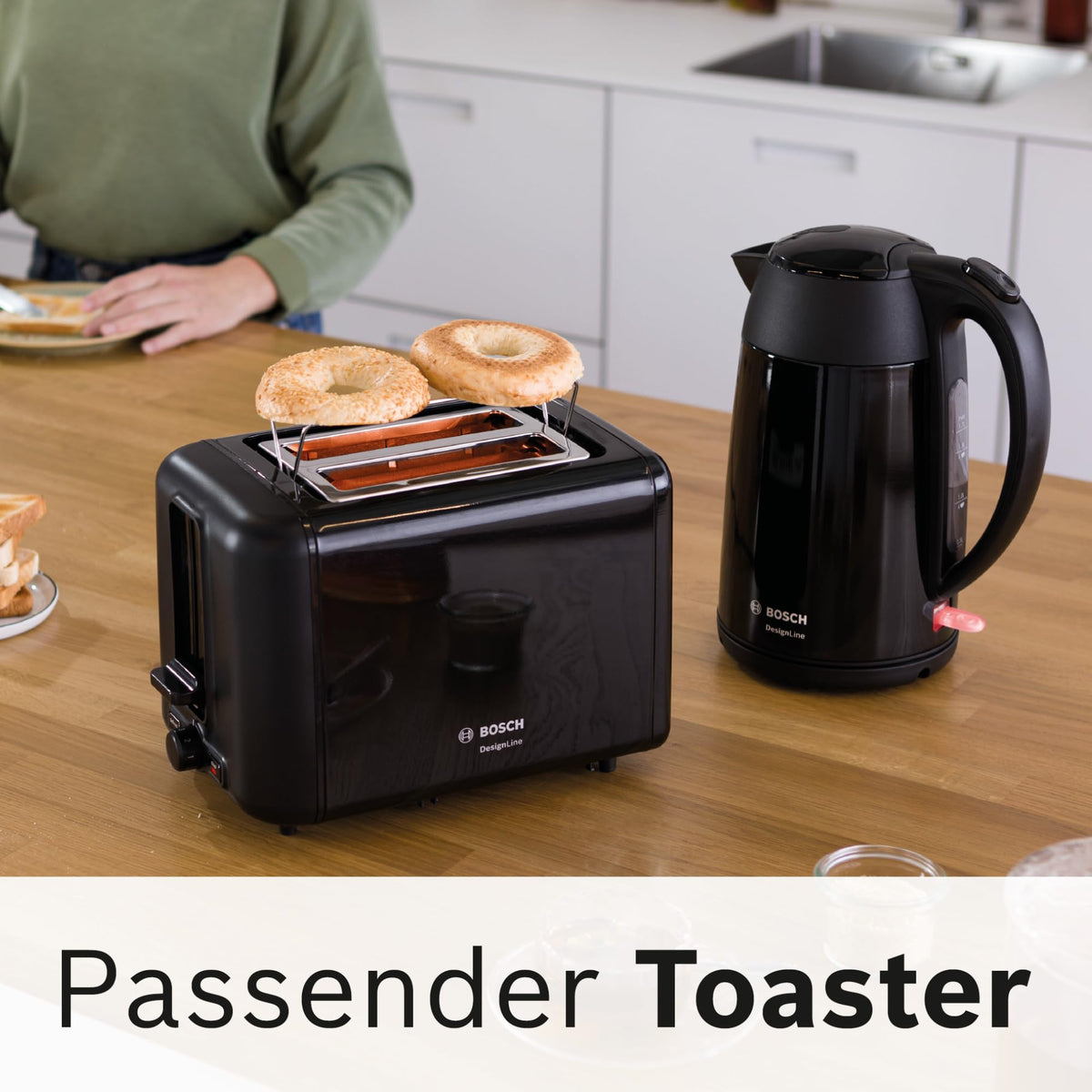Bosch cordless kettle DesignLine TWK3P423  
 DesignLine cordless kettle, spill-free pouring, cup indicator, water level indicator, overheating protection, 1.7 L, 2400 W, black