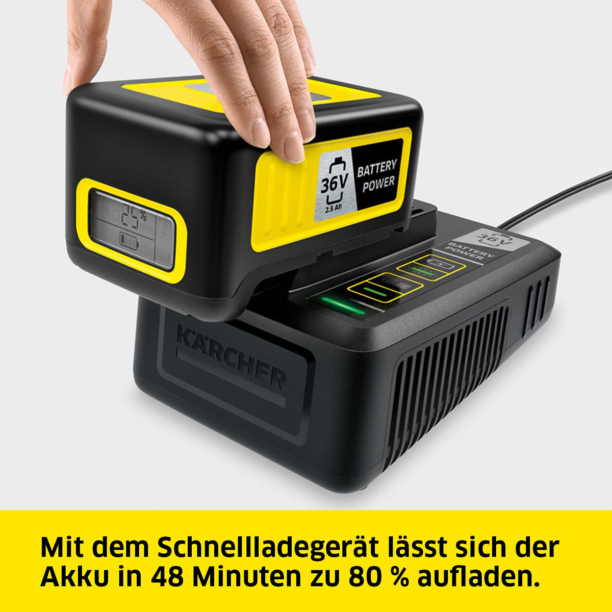 Kärcher 36 V Starter Kit 36/25, 36 V/2.5 Ah battery with fast charger, lithium-ion battery, charging time: fully charged in less than 1.5 hours, compatible with all devices in the 36 V Battery Power platform. - 2.445-064.0