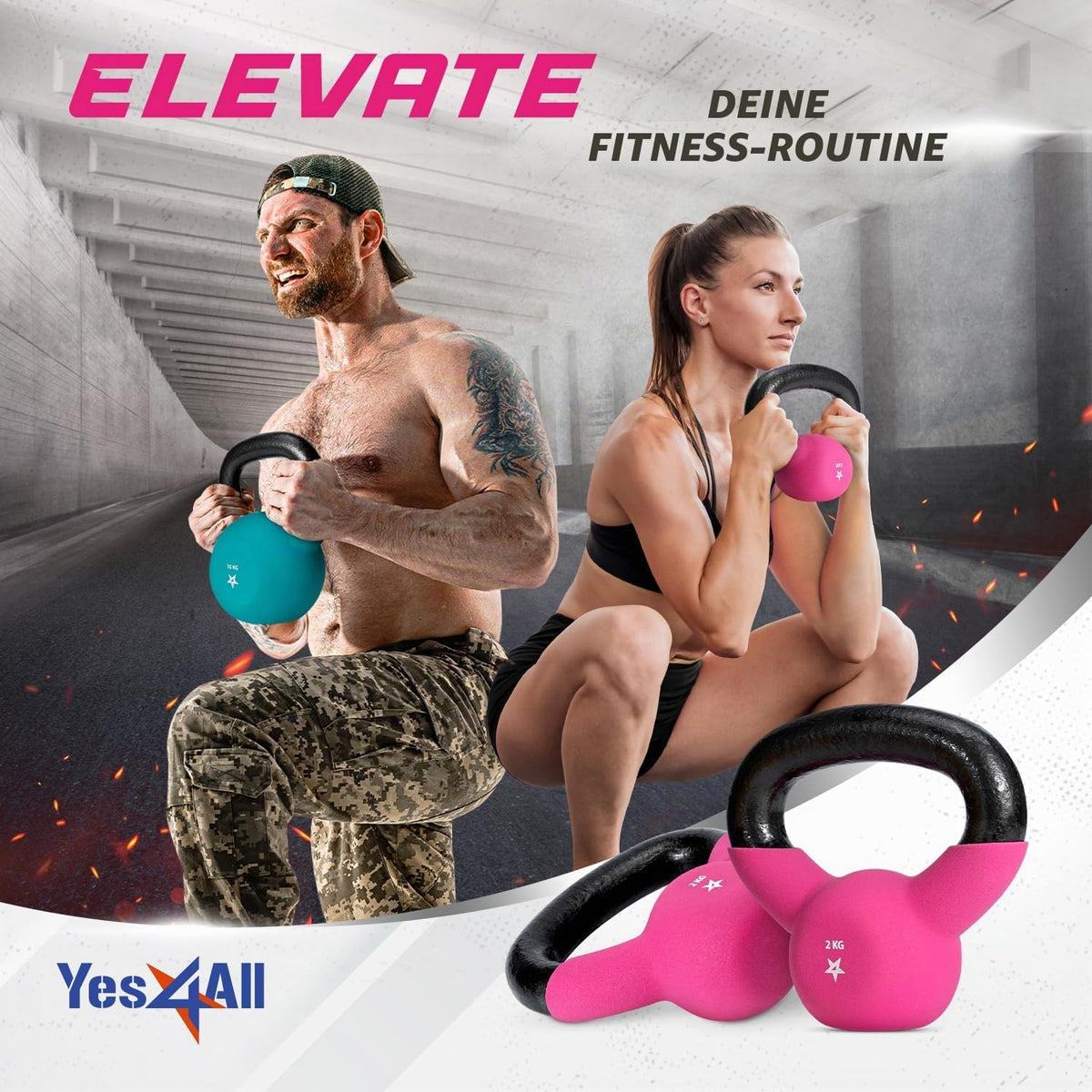 Yes4All DLKP Neoprene Coated Kettlebell, Strength Training Kettlebells - 2KG Pink