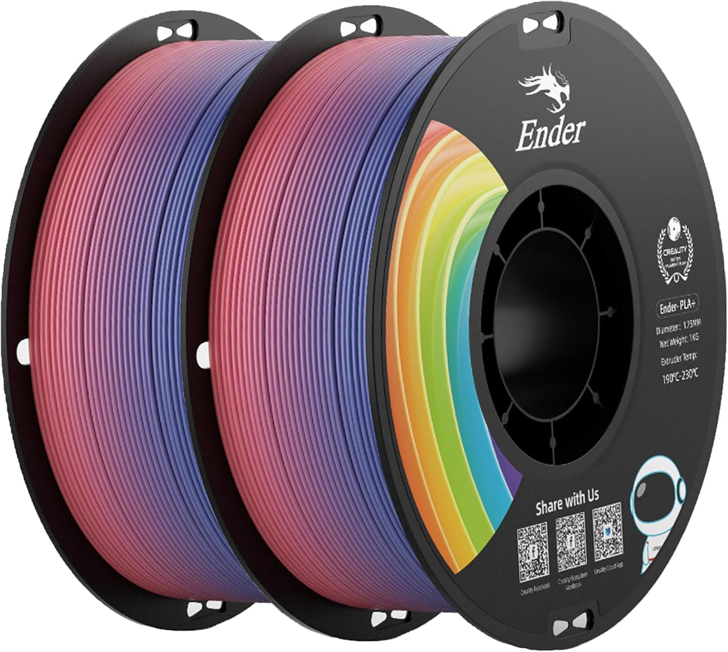Creality gradient PLA filament 1.75mm, rainbow Ender PLA+ 2kg spool, dimensional accuracy ±0.02mm - ideal for 3D printer K1 K2 Ender Hi - 3301010704