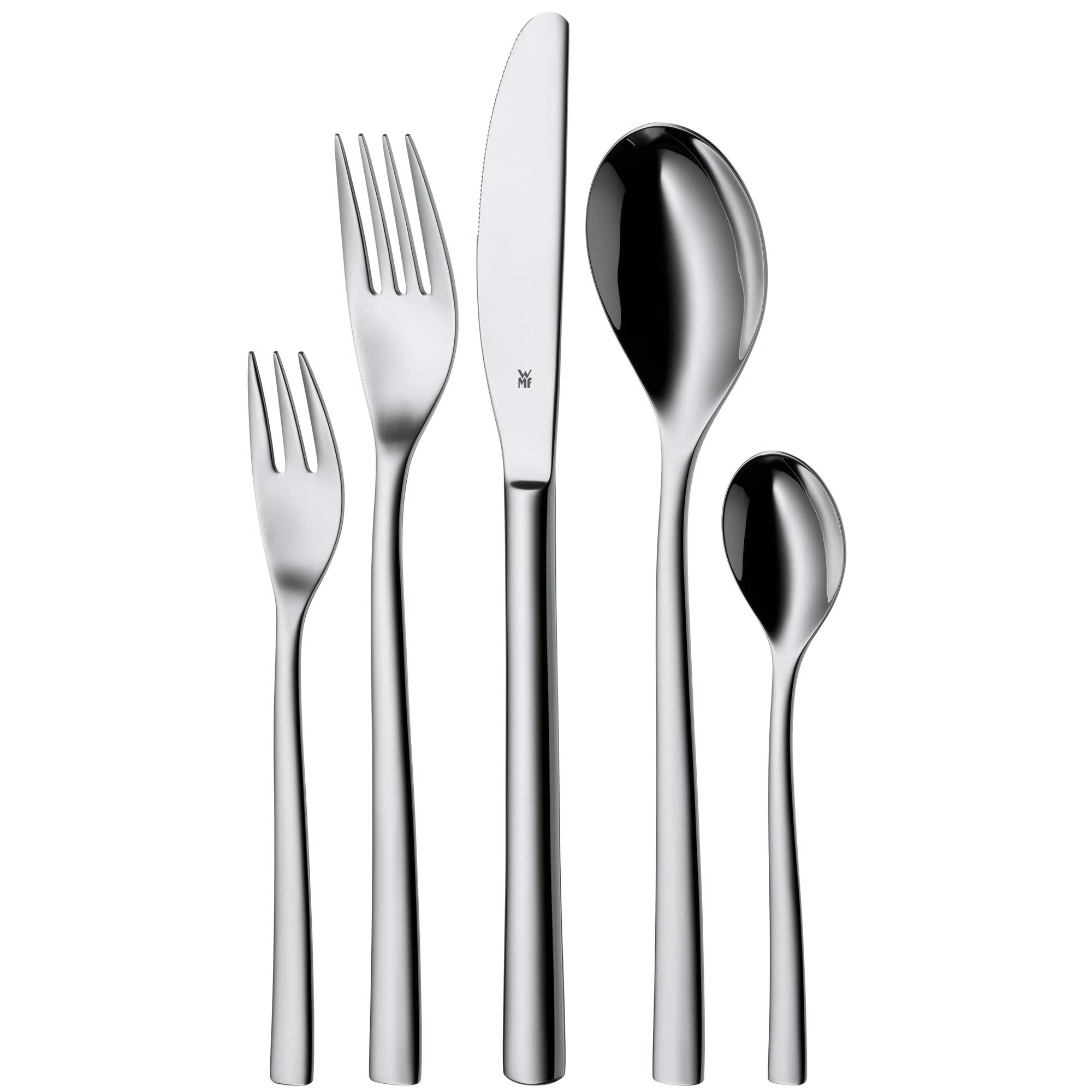 Set de tacâmuri WMF Palermo pentru 12 persoane, tacâmuri 60 de piese, cuțit monobloc, oțel inoxidabil Cromargan lustruit, lucios, lavabil în mașina de spălat vase - 1177009990