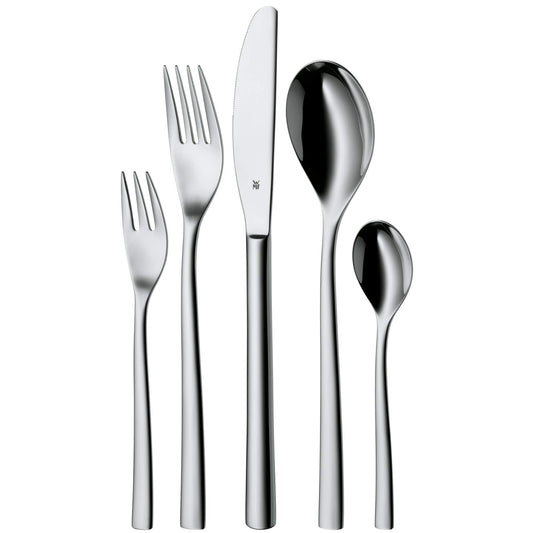 Set de tacâmuri WMF Palermo pentru 12 persoane, tacâmuri 60 de piese, cuțit monobloc, oțel inoxidabil Cromargan lustruit, lucios, lavabil în mașina de spălat vase - 1177009990