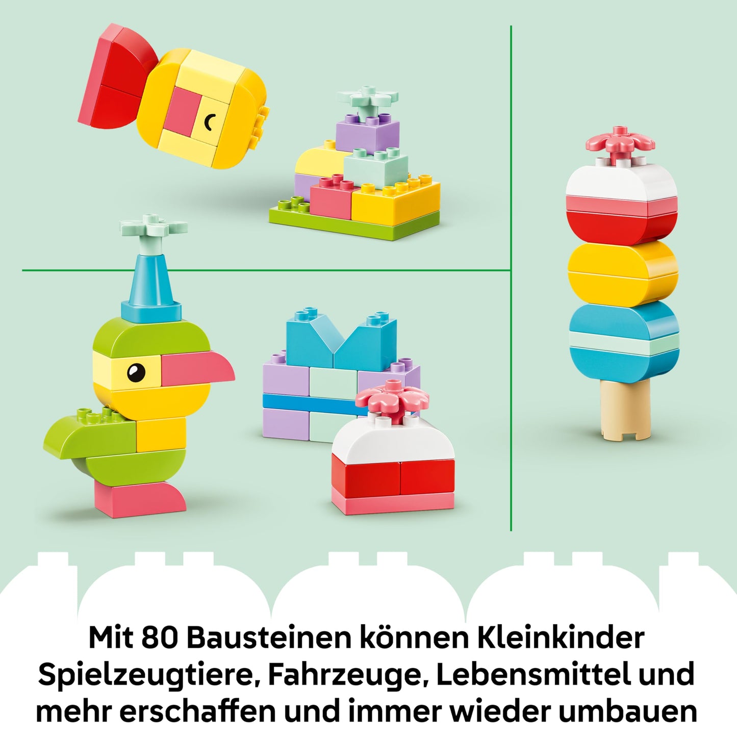 LEGO DUPLO Classic colorful creative box - educational toy to promote fine motor skills for toddlers - including number stones, animals, vehicles and play food - gift for boys and girls from 1 year old - 10479