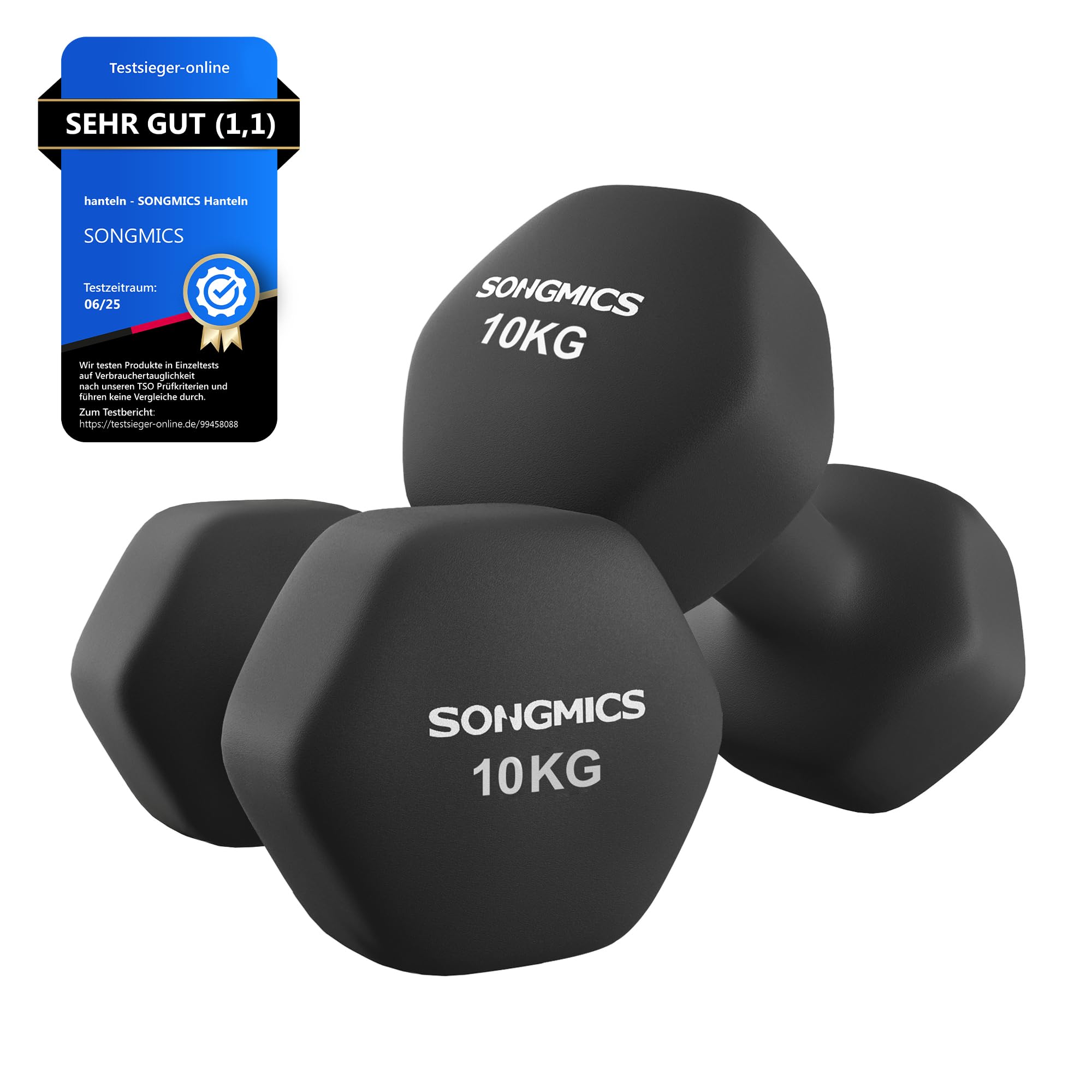 SONGMICS Dumbbells Set of 2 2 x 10kg Dumbbell Set Hexagon Neoprene Coating Strength Training Workout Fitness Training for Home Ink Black SYL110B01 - USYL908Q01