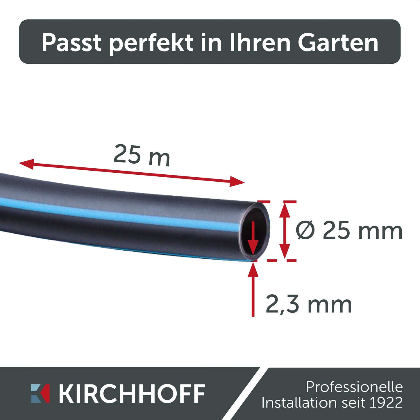 Kirchhoff water pipe for garden irrigation 25 mm x 25 m | PE pipe for sprinkler system | Installation pipe HDPE | DVGW | Drinking water pipe | Made in EU - 984830355