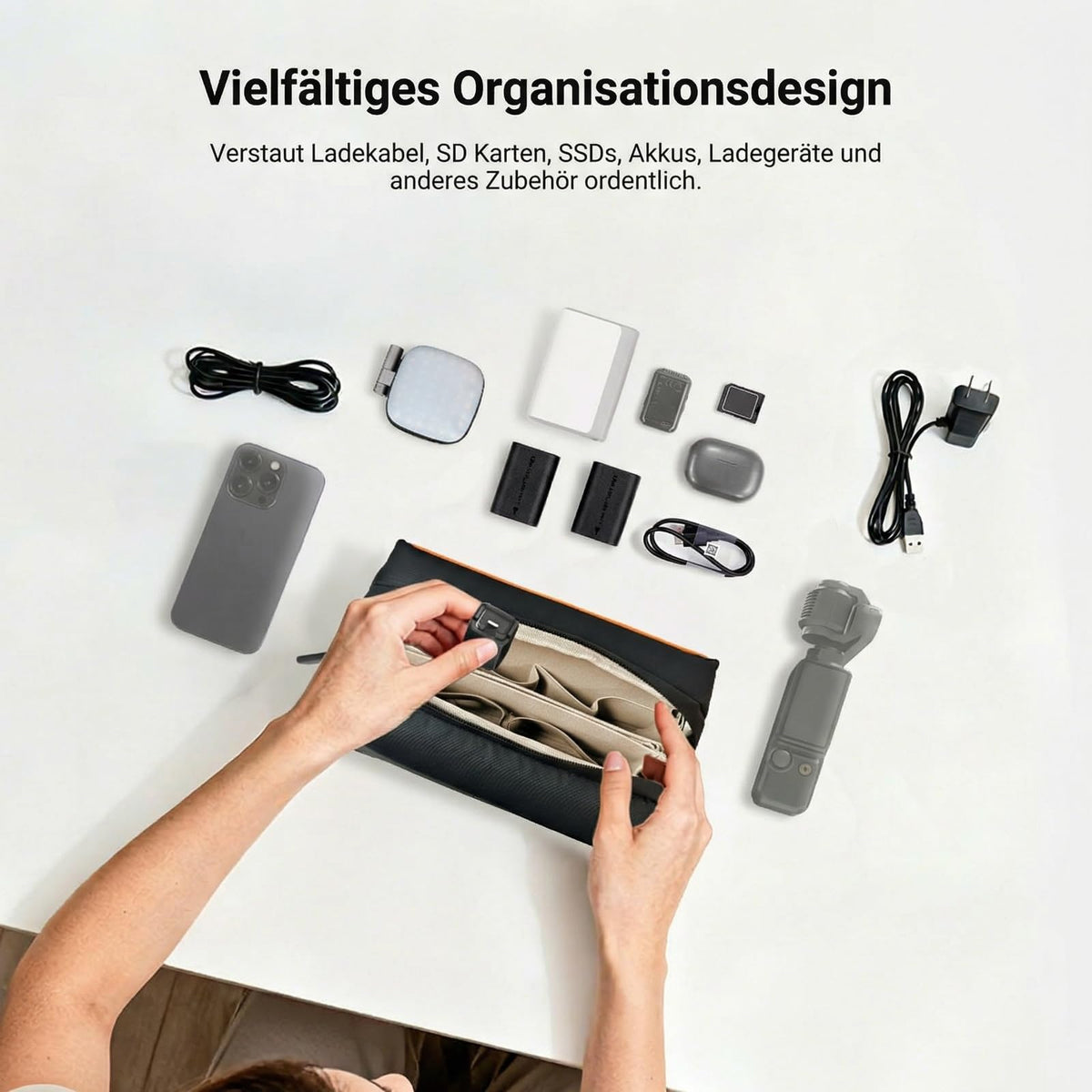 NEEWER Tech Tasche, organizator de cabluri rezistent la stropi, geantă de călătorie cu mai multe compartimente și curea de umăr pentru accesorii electronice, fotografie, carduri SD, baterii, cabluri și încărcătoare, PB024