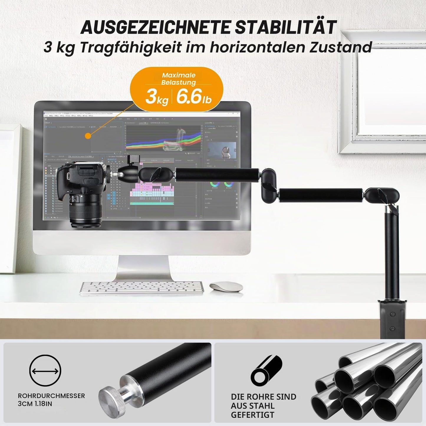 TARION Overhead Tripod Camera Table Tripod Clamp Tripod Flexible Articulated Arm Table Holder with 3/8'' Thread and 3/8'' to 1/4'' Screw Adapter for DSLR Cameras Ring Light Projector (M) - 1628700-US